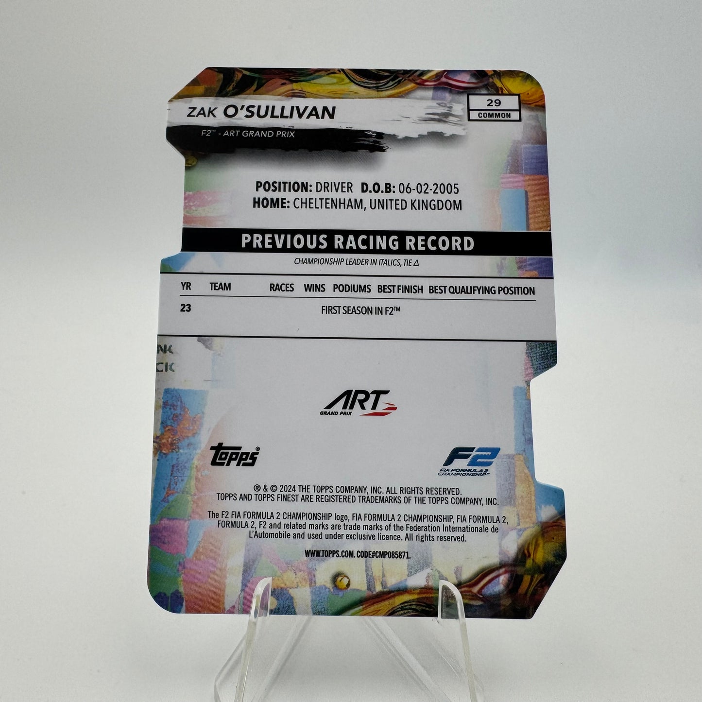 Zak O'Sullivan - ART Grand Prix - Topps Finest F1 2024 - Die Cut 47/99