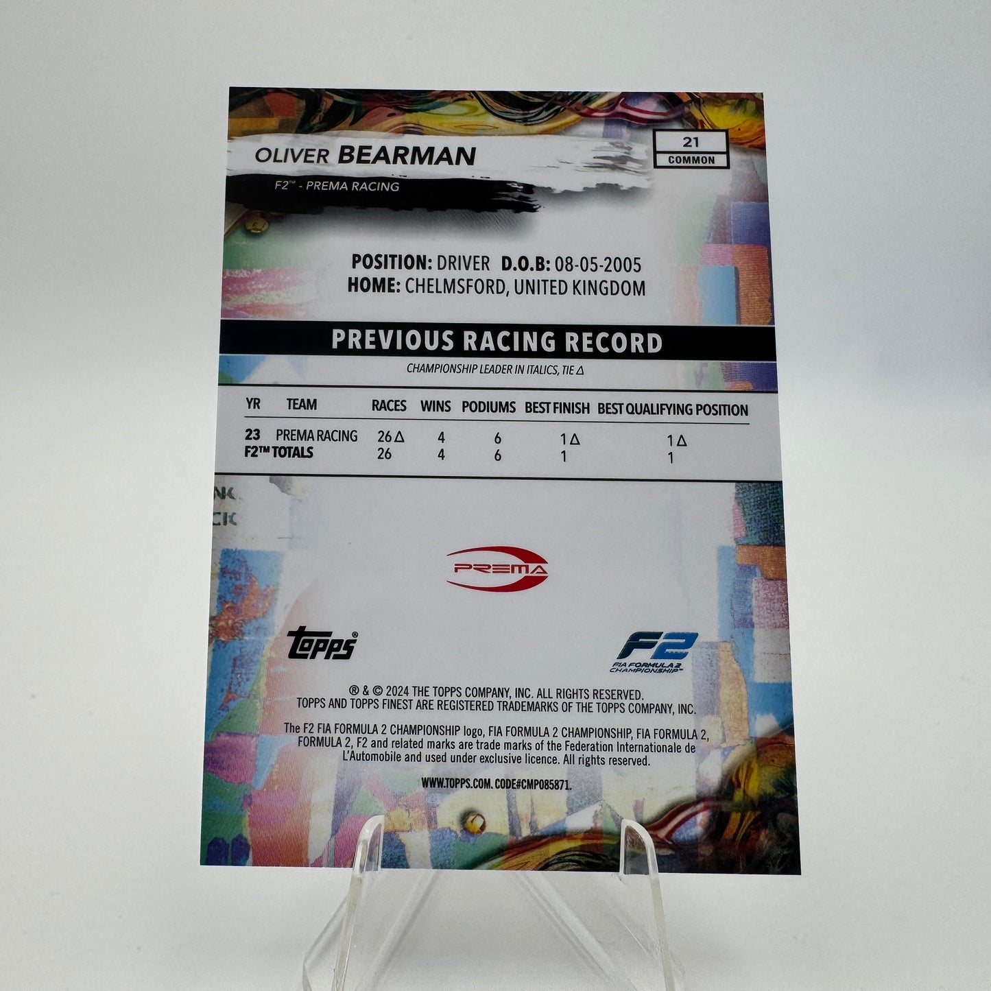 Oliver Berman - Prema Racing - Topps Finest F1 2024 - 093/200