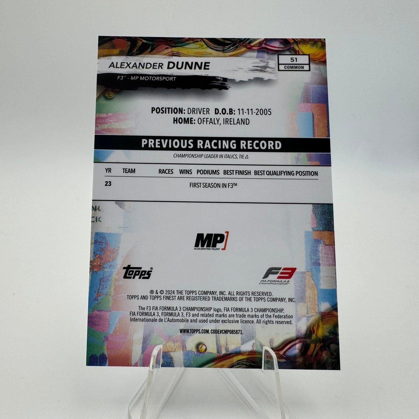 Alexander Dunne - MP Motorsport - Topps Finest F1 2024 - 021/200