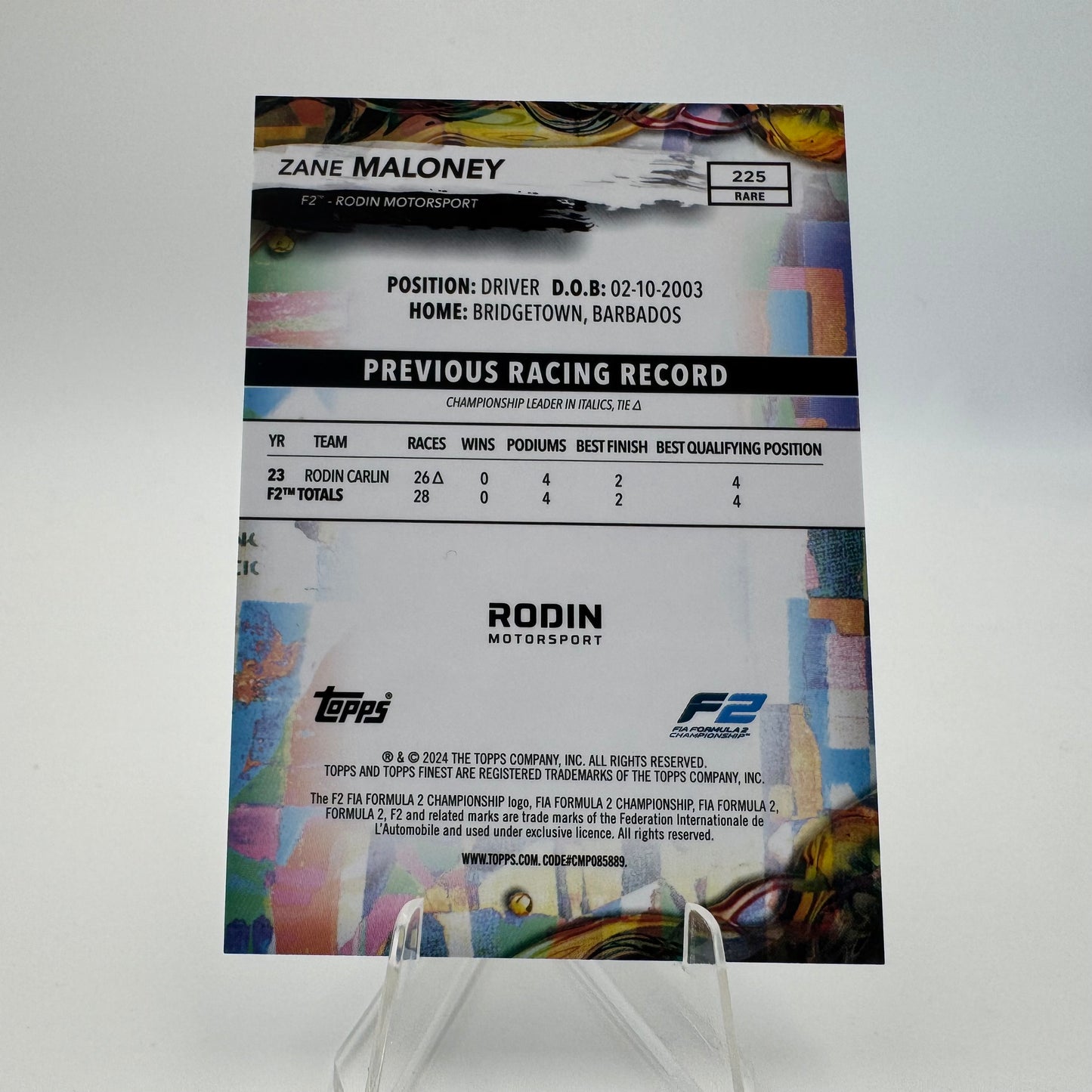 Zane Maloney - Rodin Motorsport - Topps Finest F1 2024 - 34/99