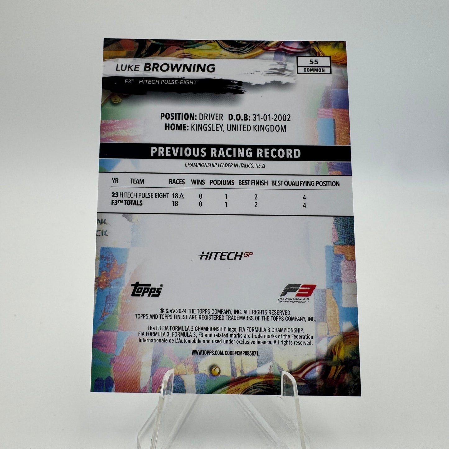 Luke Browning - Hitech - Topps Finest F1 2024 - 005/200