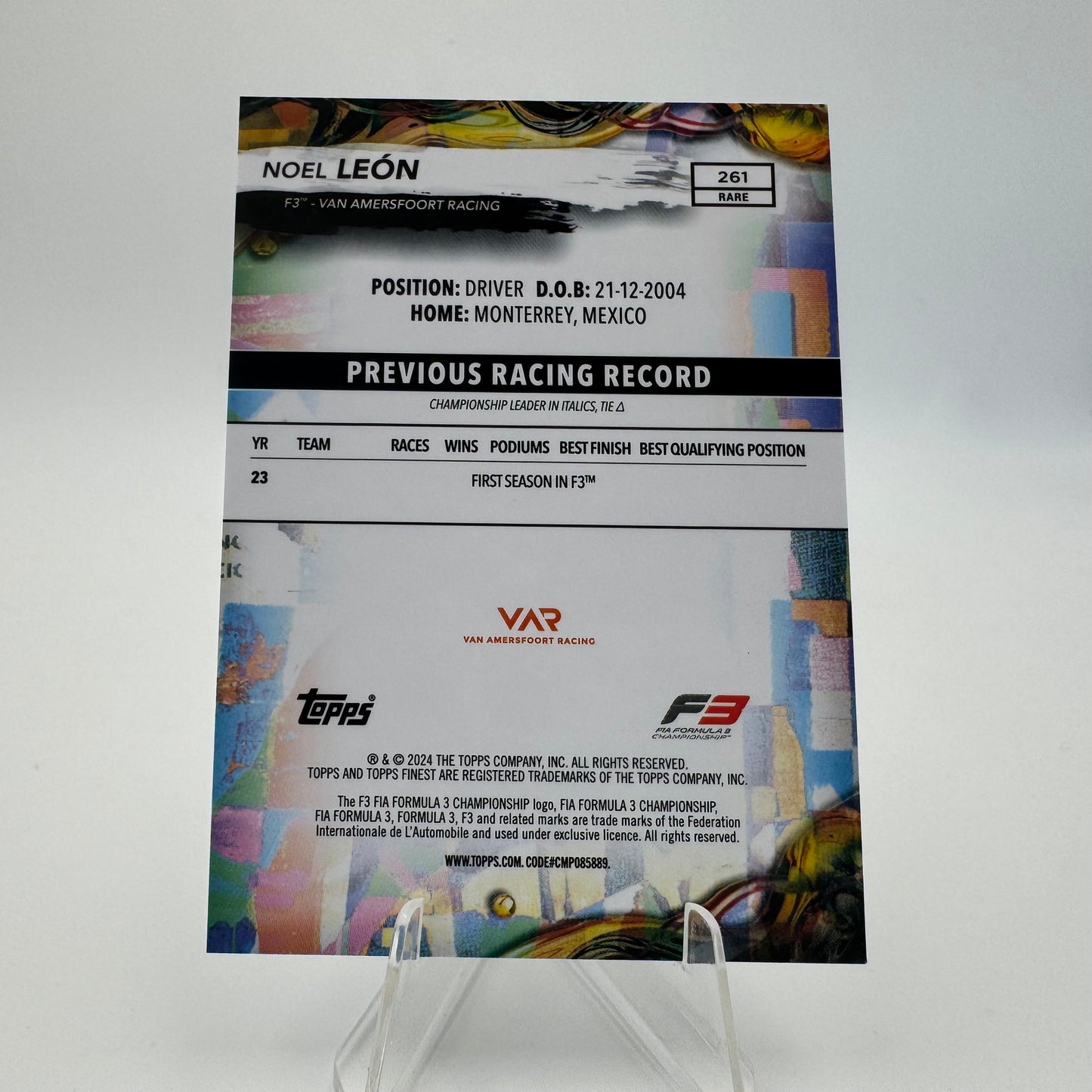 Noel Leon - Van Amersfoort Racing - Topps Finest F1 2024 - 43/99