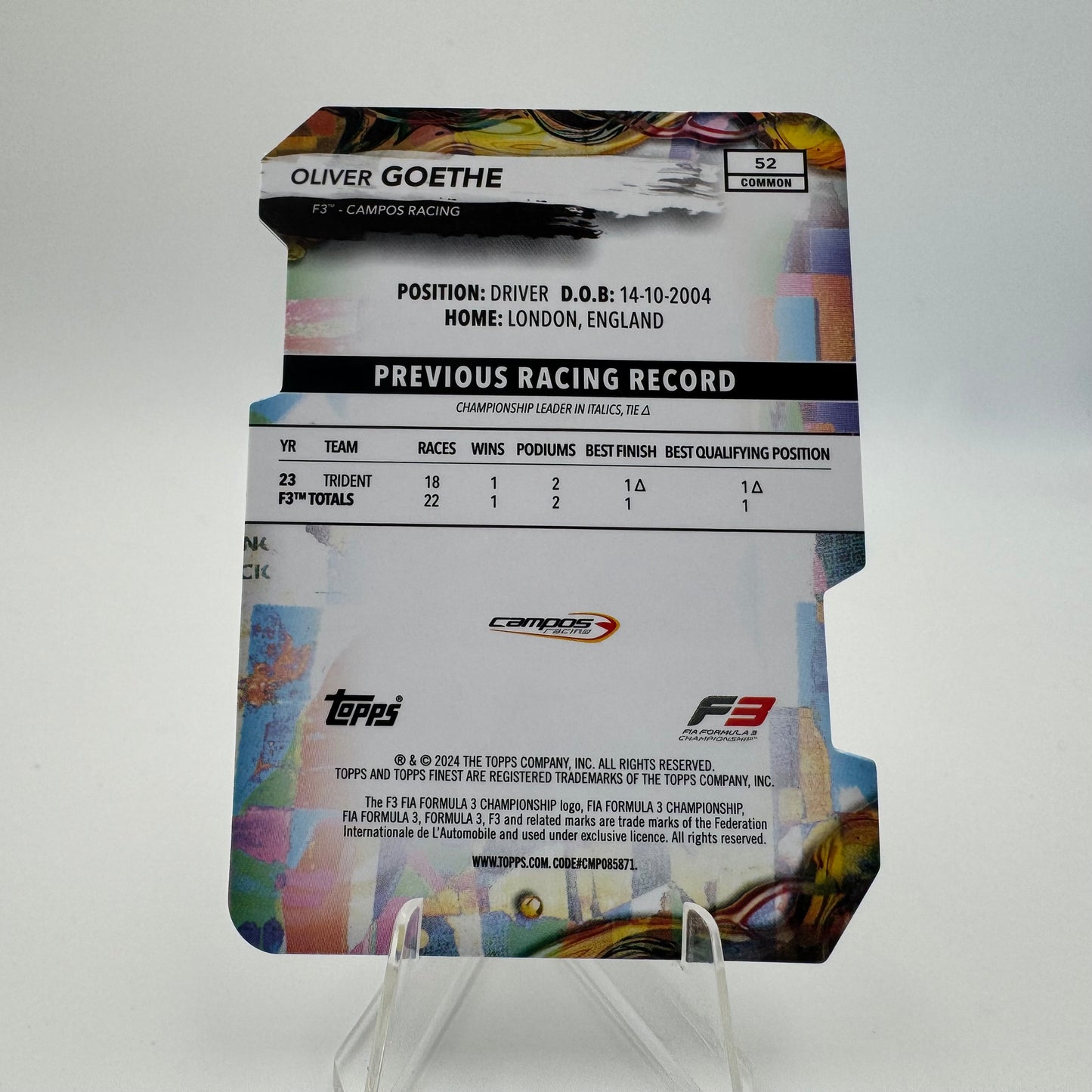 Olivier Goethe - Campos Racing - Topps Finest F1 2024 - Die Cut 69/99