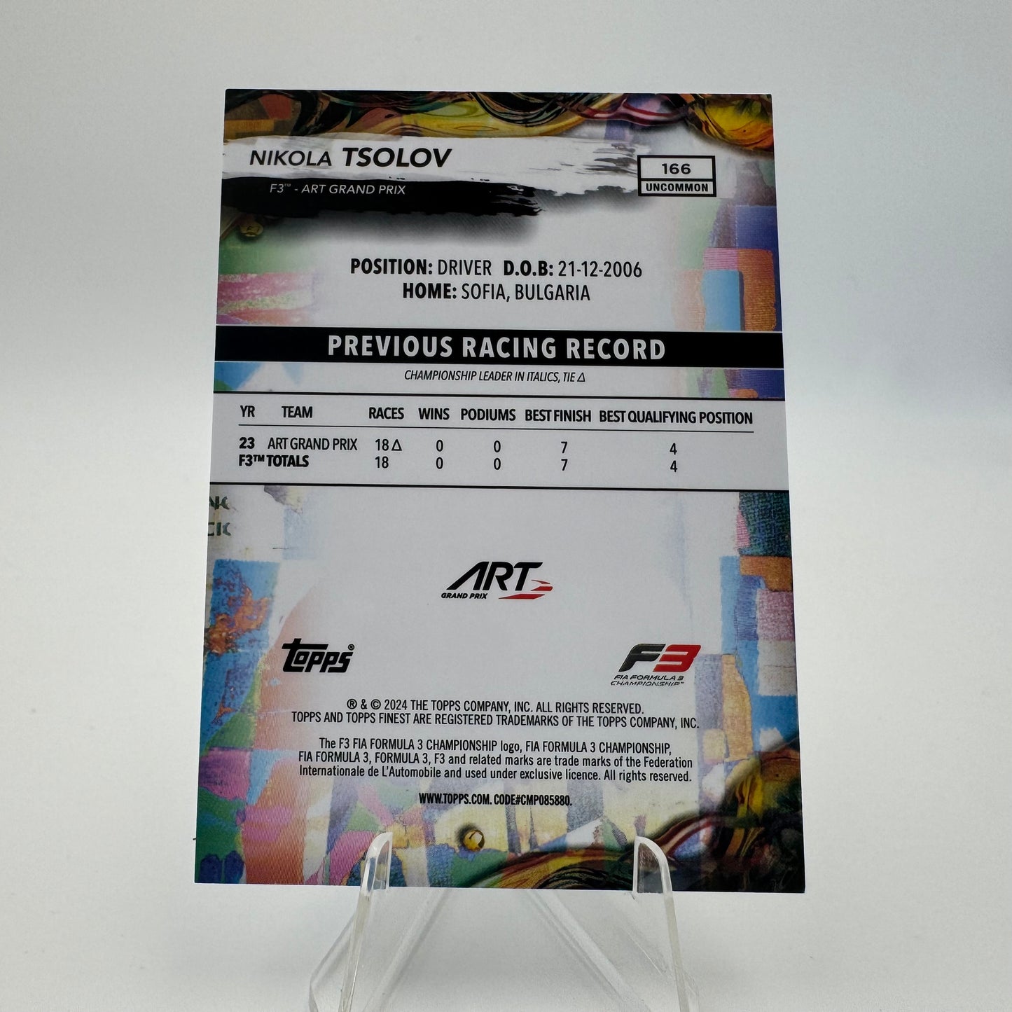 Nikola Tsolov - ART Grand Prix - Topps Finest F1 2024 - 122/150