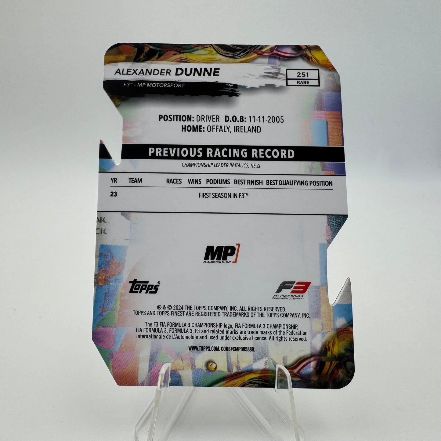 Alexander Dunne - MP Motorsport - Topps Finest F1 2024 - Die Cut 33/40