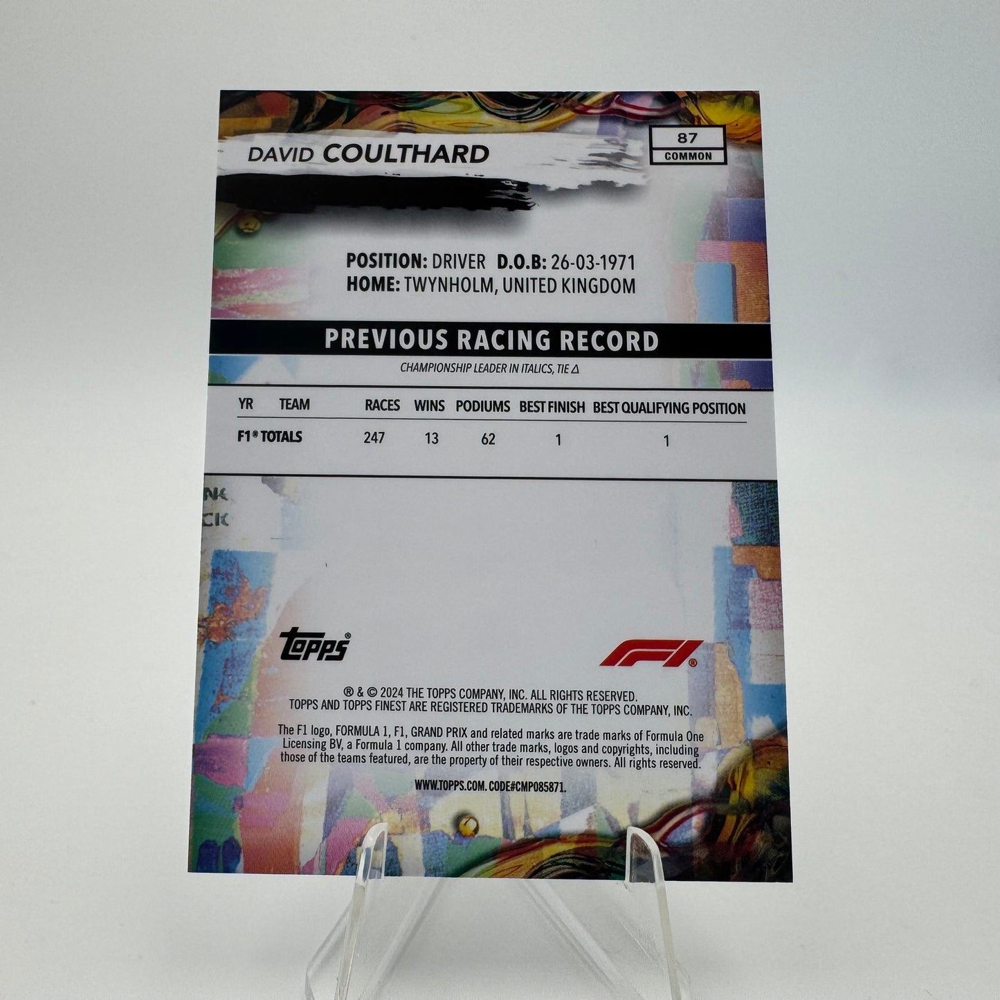 David Coulthard - Topps Finest F1 2024 - 010/200