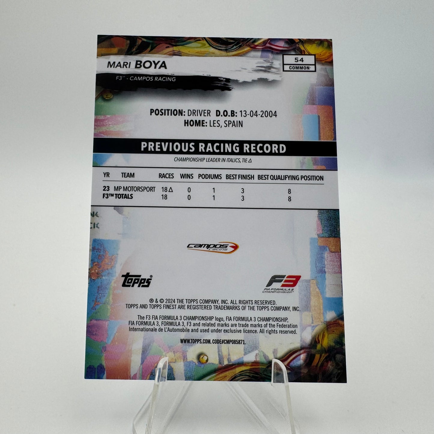 Mari Boya - Campos Racing - Topps Finest F1 2024 - 100/200