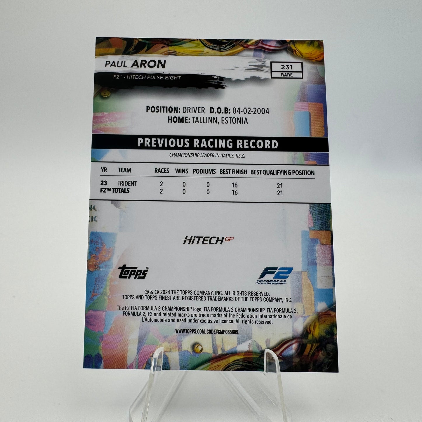 Paul Aron - Hitech - Topps Finest F1 2024 - 22/99