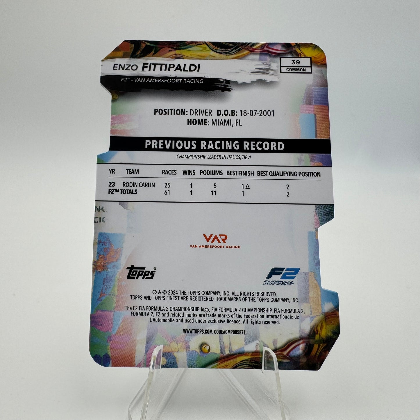 Enzo Fittipaldi - Van Amersfoort Racing - Topps Finest F1 2024 - Die Cut 19/99