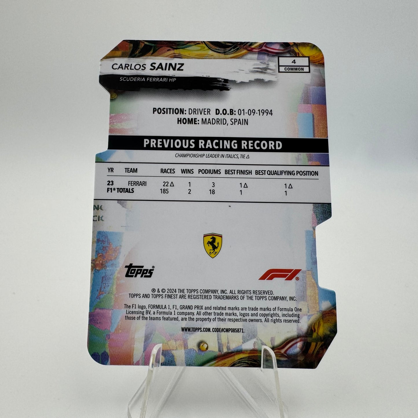 Carlos Sainz - Ferrari - Topps Finest F1 2024 - Die Cut 01/99