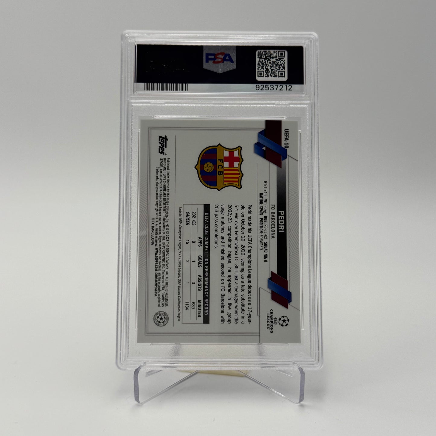 Pedri - FC Barcelona - Topps Chrome UCC 2023 - National Edition - 15/25 - PSA 10