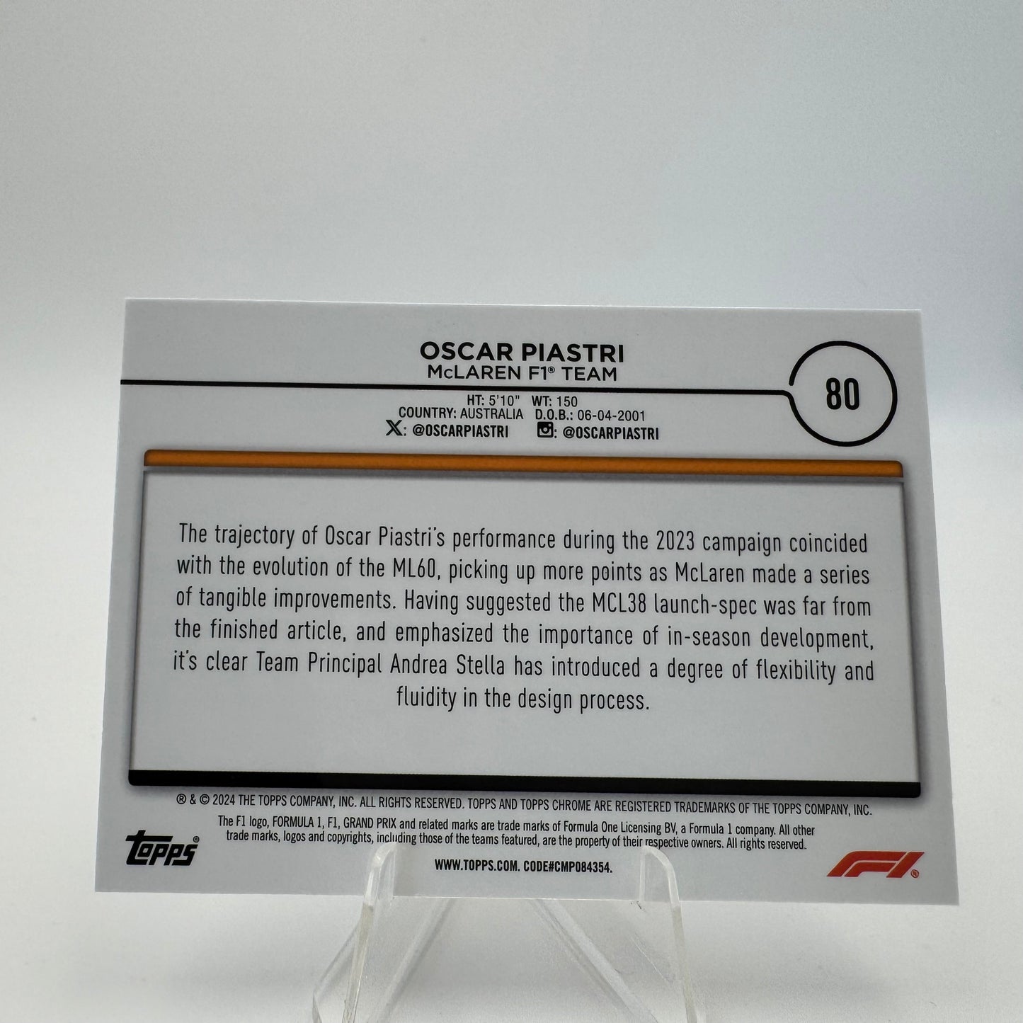 Oscar Piastri - McLaren - Topps Chrome F1 2024 - 104/199
