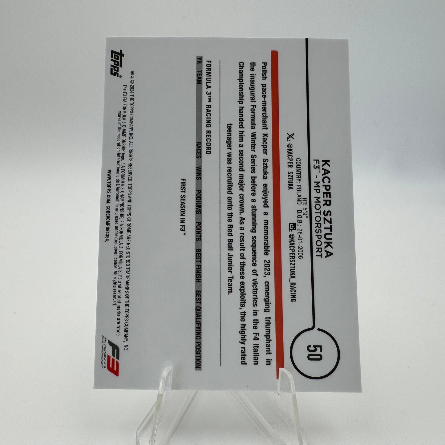 Kacper Sztuka - MP Motorsport - Topps Chrome F1 2024 - 42/50