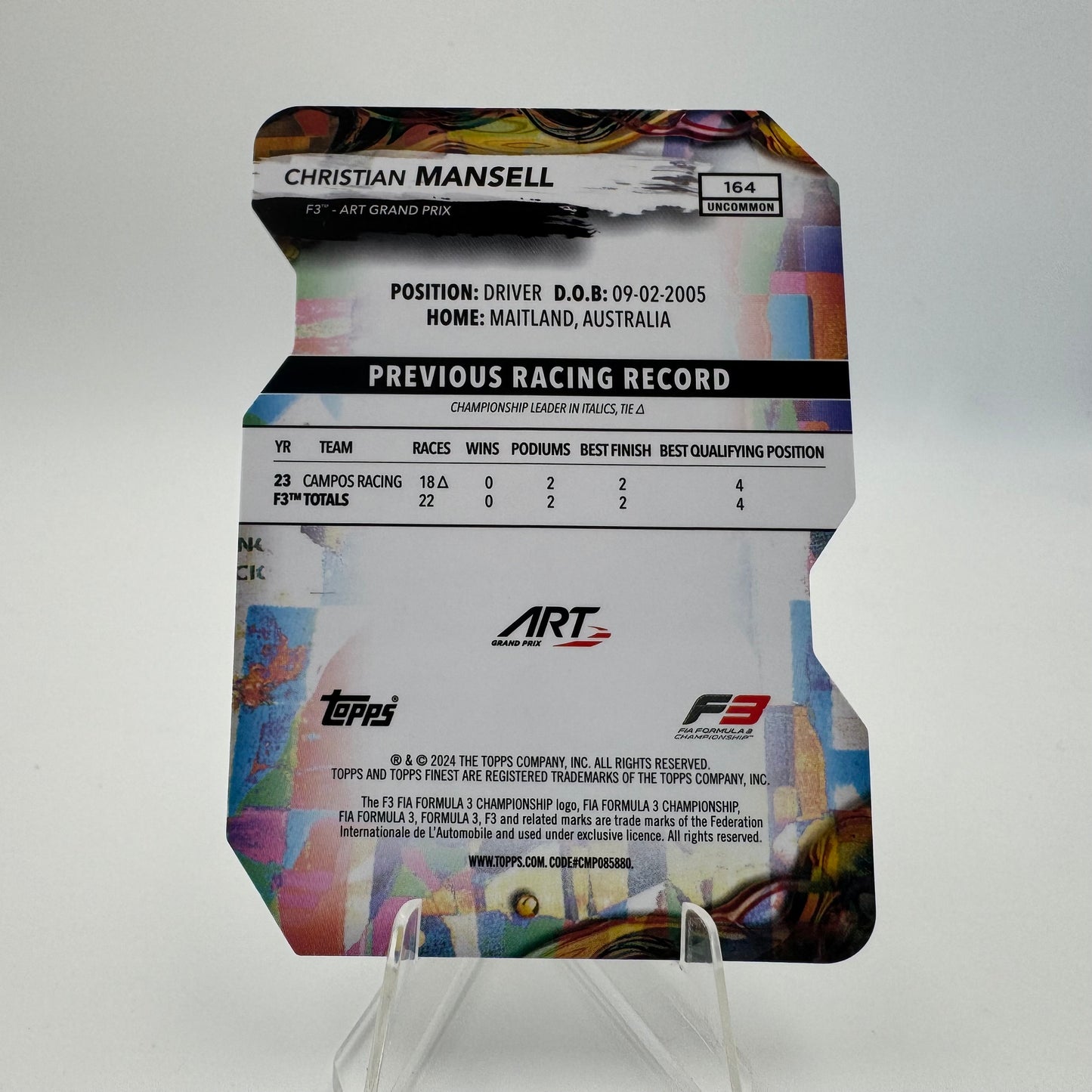 Christian Mansell - Art Grand Prix - Topps Finest F1 2024 - Die Cut 40/75