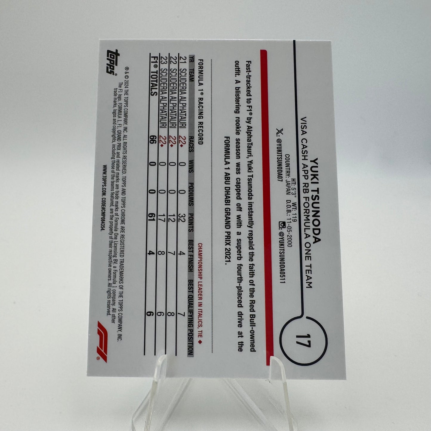 Yuki Tsunoda - Visa Cash App RB - Topps Chrome F1 2024 - 15/99