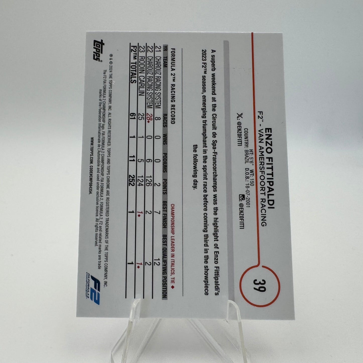 Enzo Fittipaldi - Van Amersfoort Racing - Topps Chrome F1 2024 - 24/75