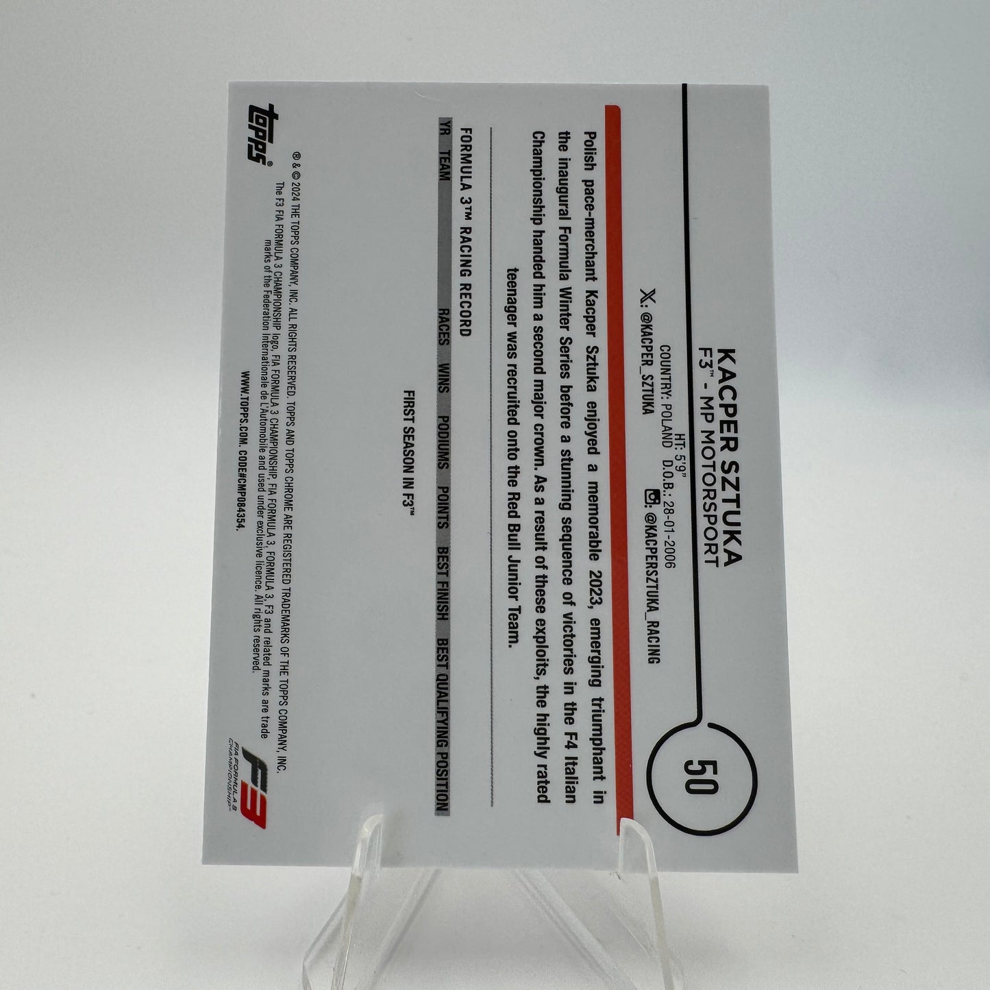 Kacper Sztuka - MP Motorsport - Topps Chrome F1 2024 - 094/225