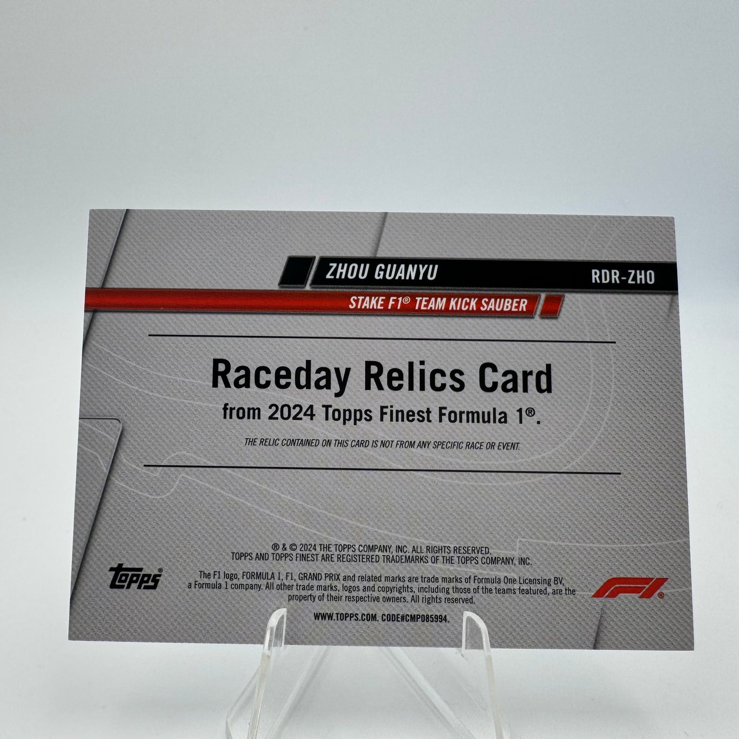 Zhou Guanyu - Sauber - Topps Finest F1 2024 - Relic 05/75