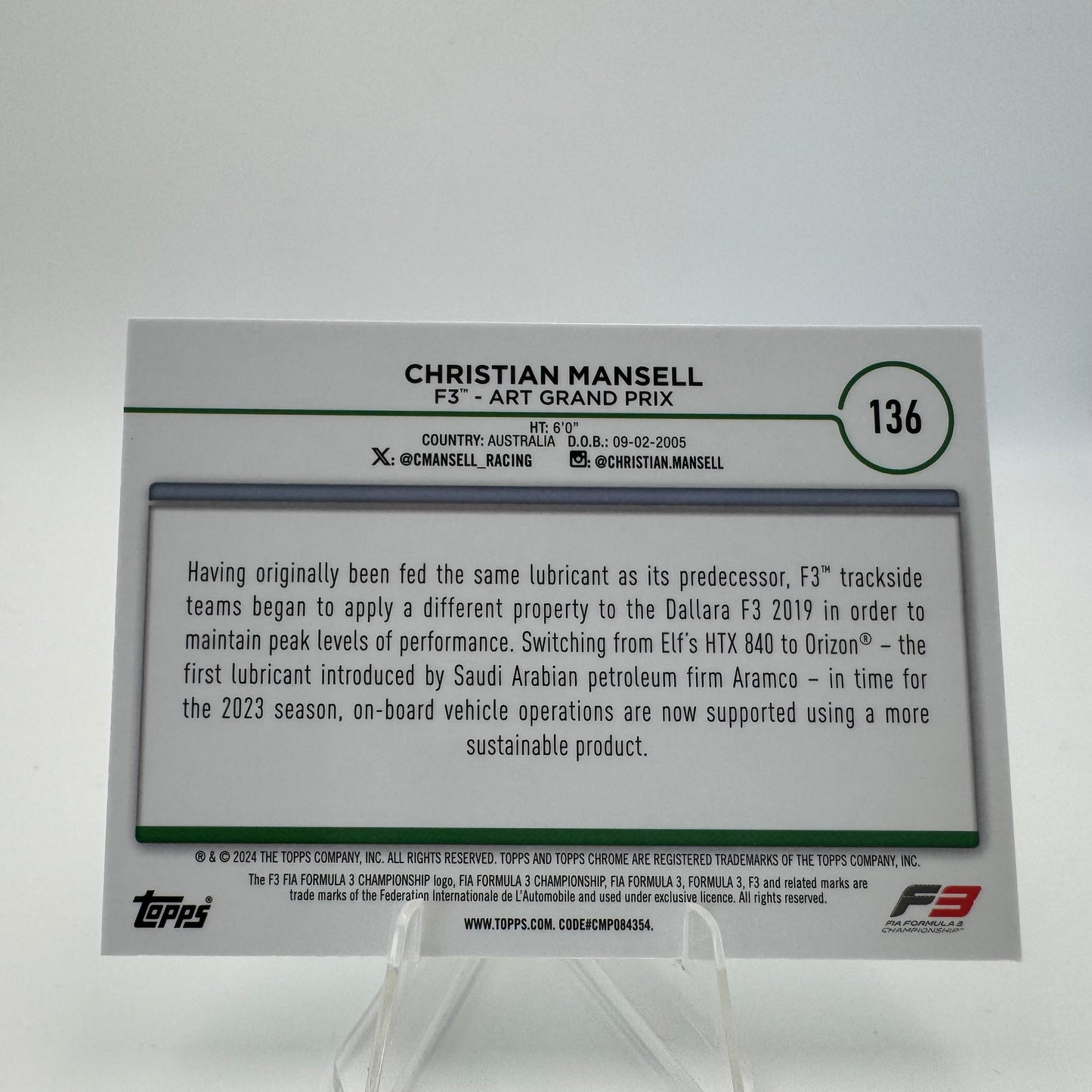 Christian Mansell - ART Grand Prix - Topps Chrome F1 2024 - 100/150