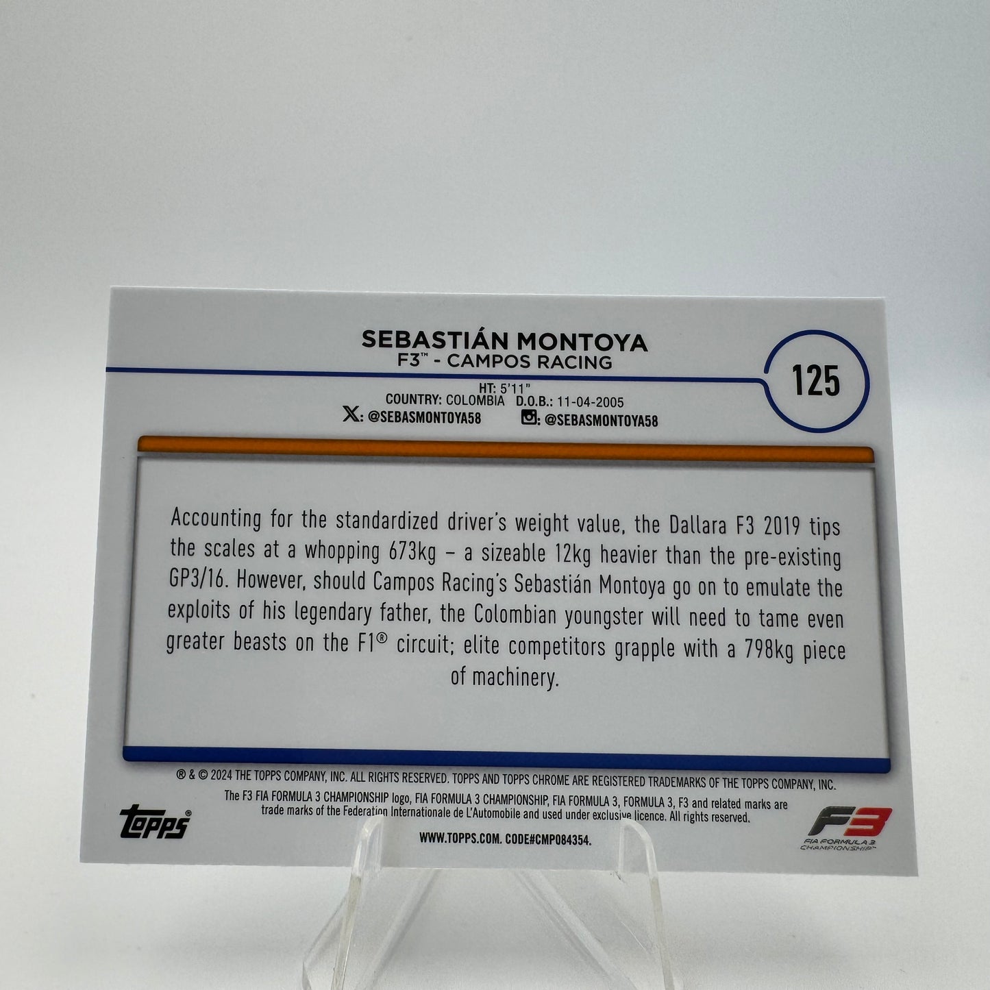 Sebastian Montoya - Campos Racing - Topps Chrome F1 2024 - 266/299