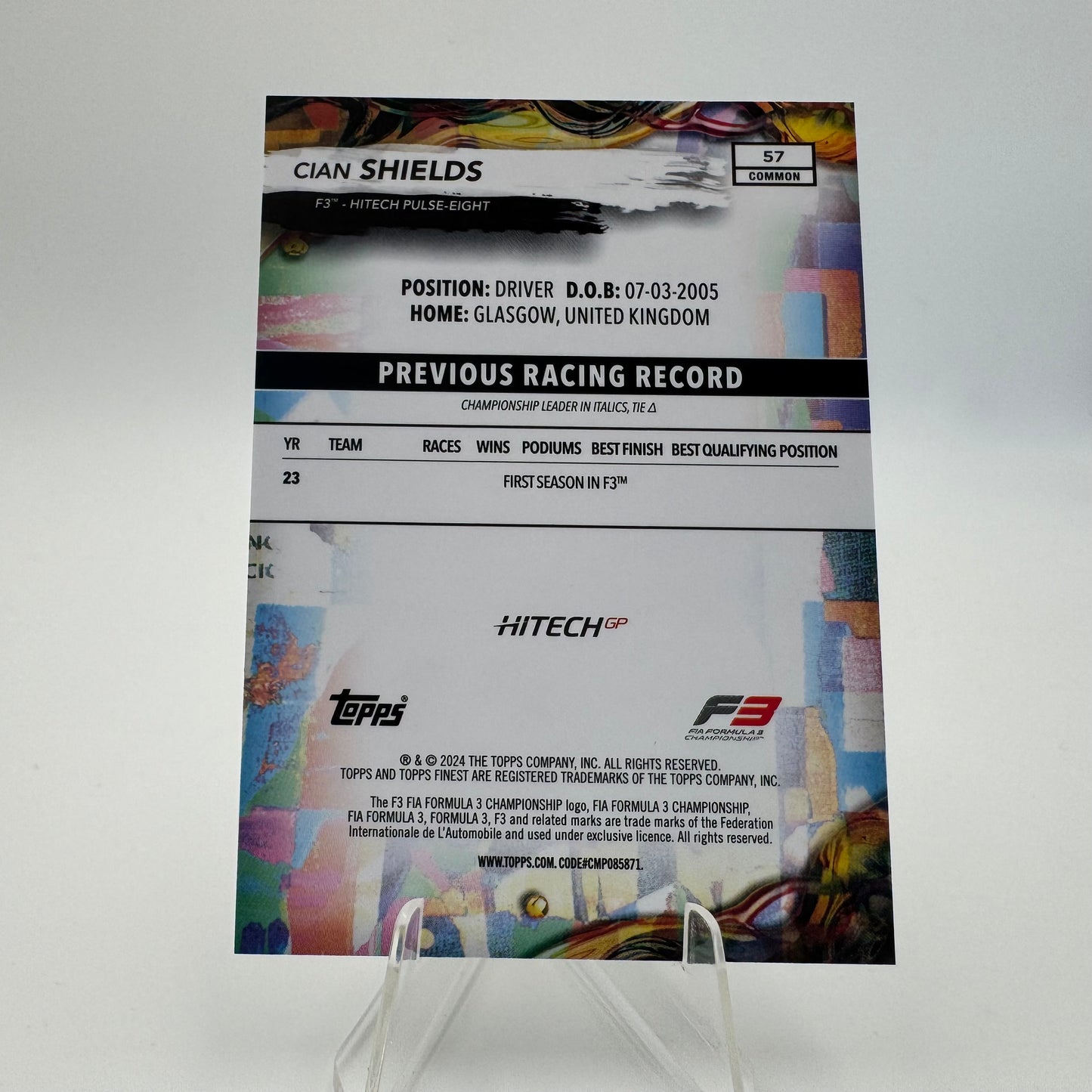 Cian Shields - Hitech Pulse-Eight - Topps Finest F1 2024 - 14/50