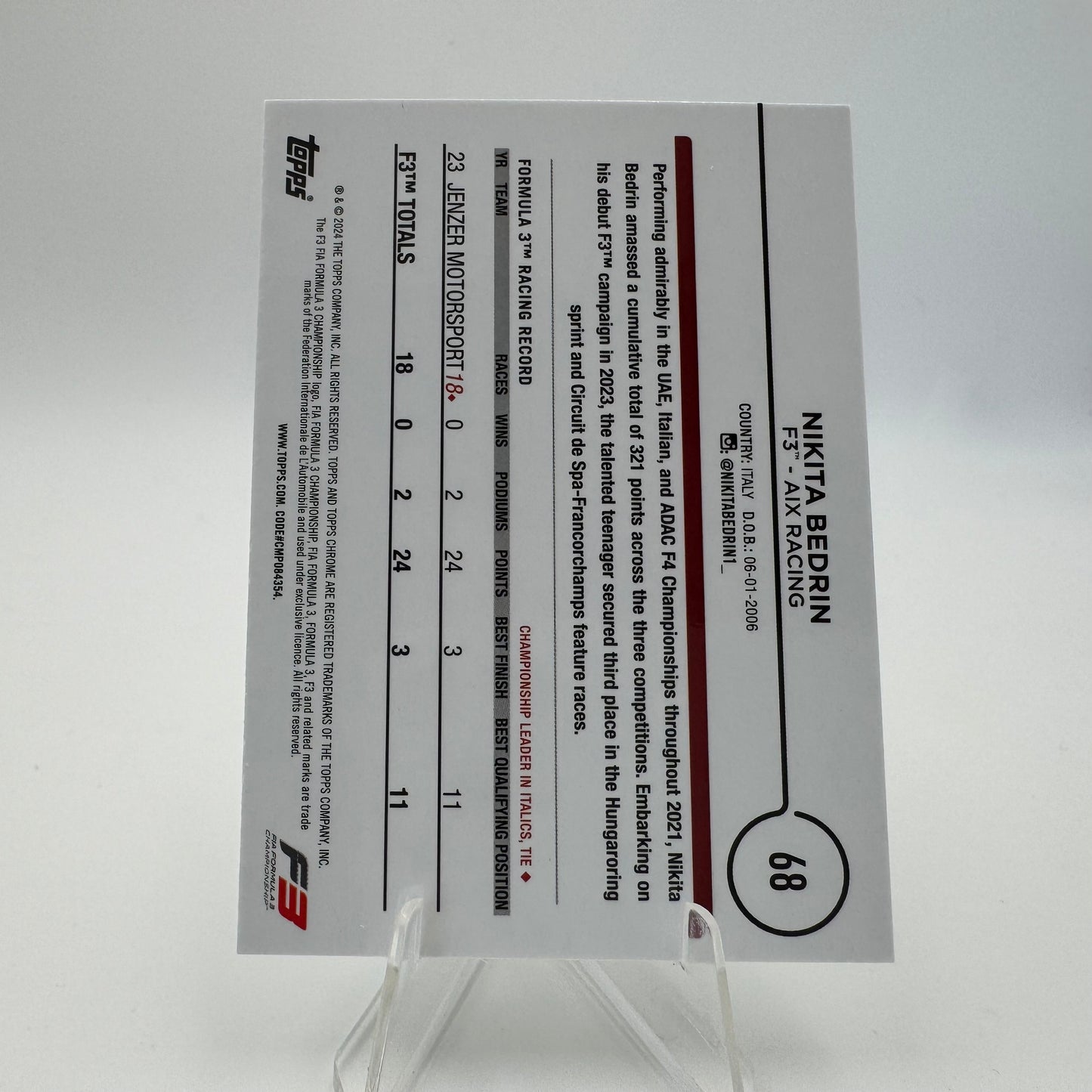 Nikita Bedrin - Aix Racing - Topps Chrome F1 2024 - 80/99