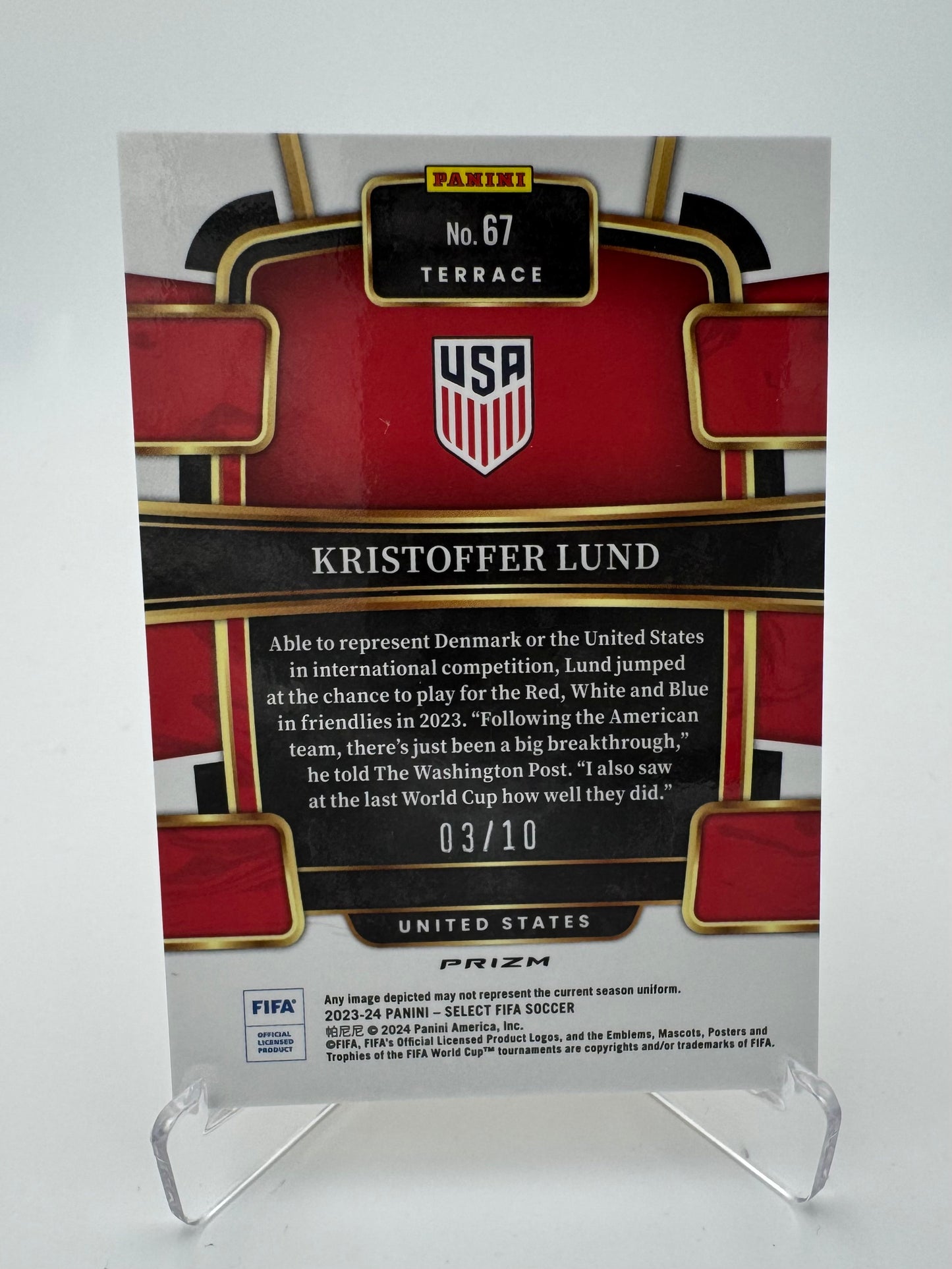 Kristoffer Lund RC - United States - Panini Select FIFA 23/24 - 03/10