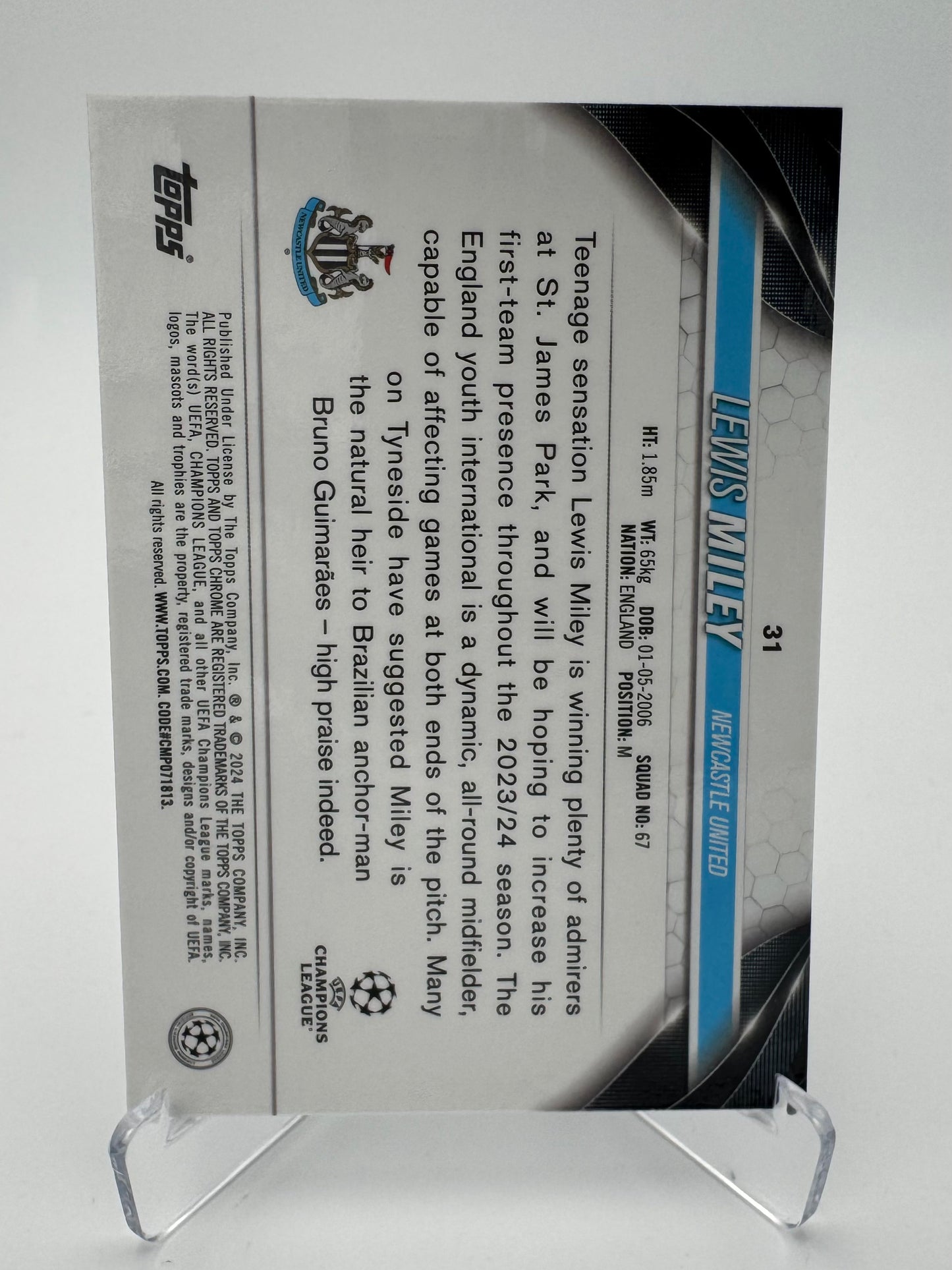 Lewis Milley RC - Newcastle United - Topps Chrome UCC 2024 - 102/150