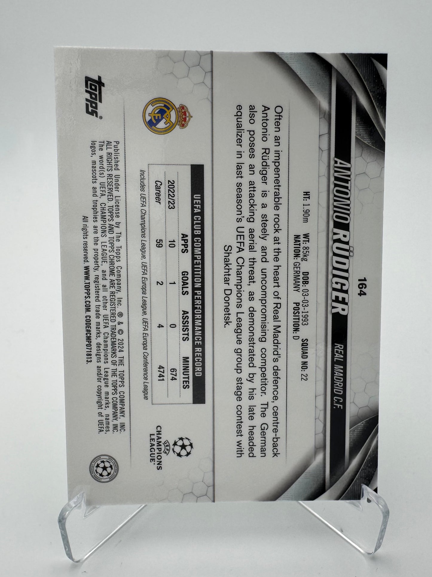 Antonio Rudiger - Real Madrid - Topps UCC Chrome 2024 - 054/225