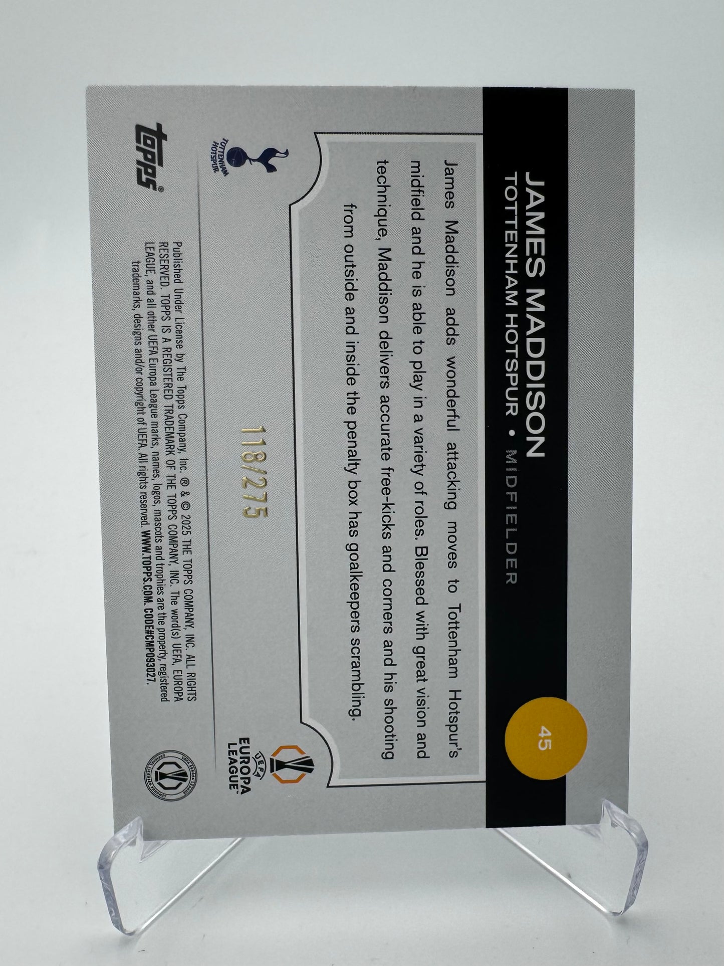 James Maddison - Tottenham Hotspur - Topps UCC 2025 - 118/275