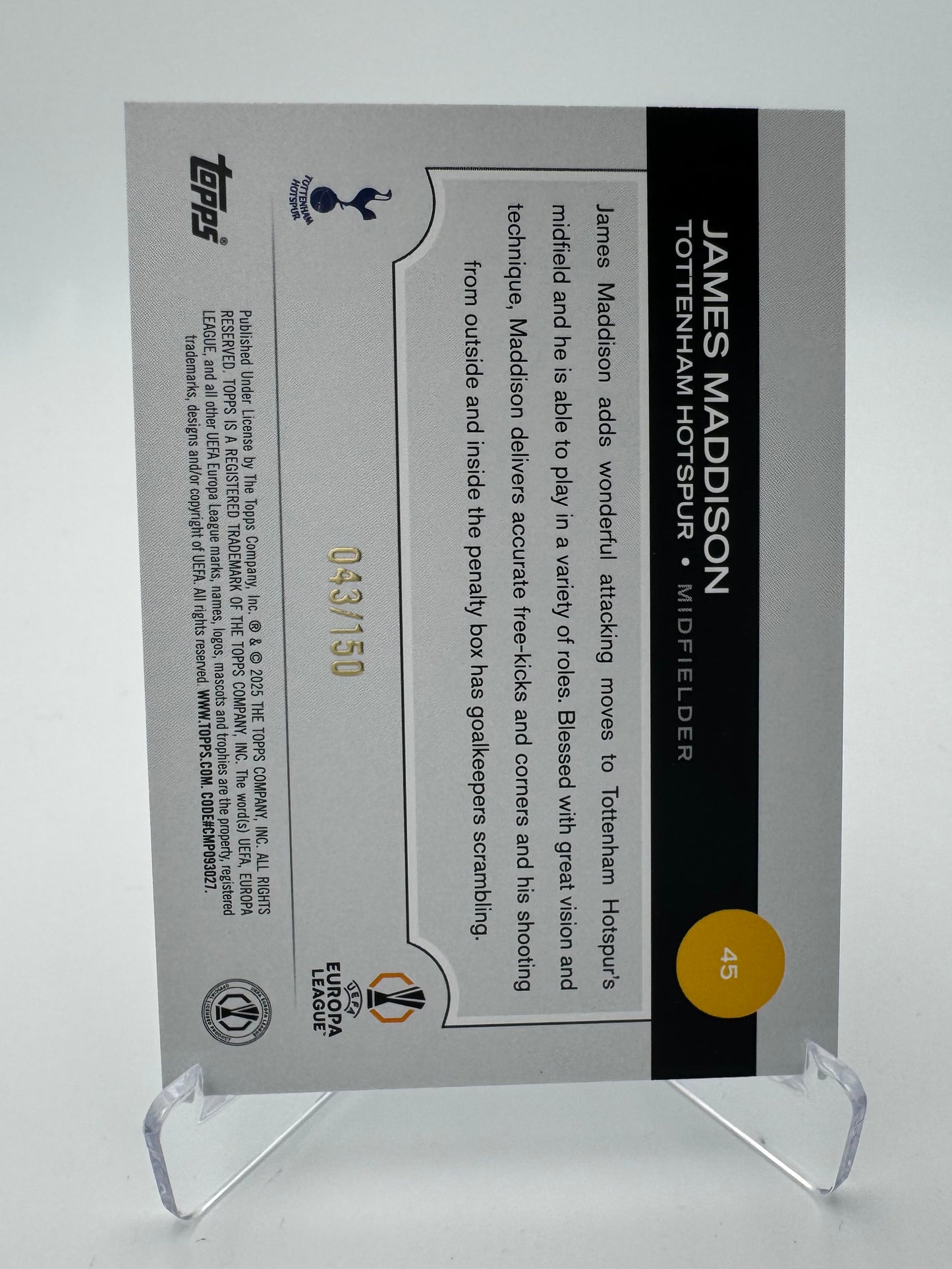 James Maddison - Tottenham Hotspur - Topps UCC 2025 - 043/150