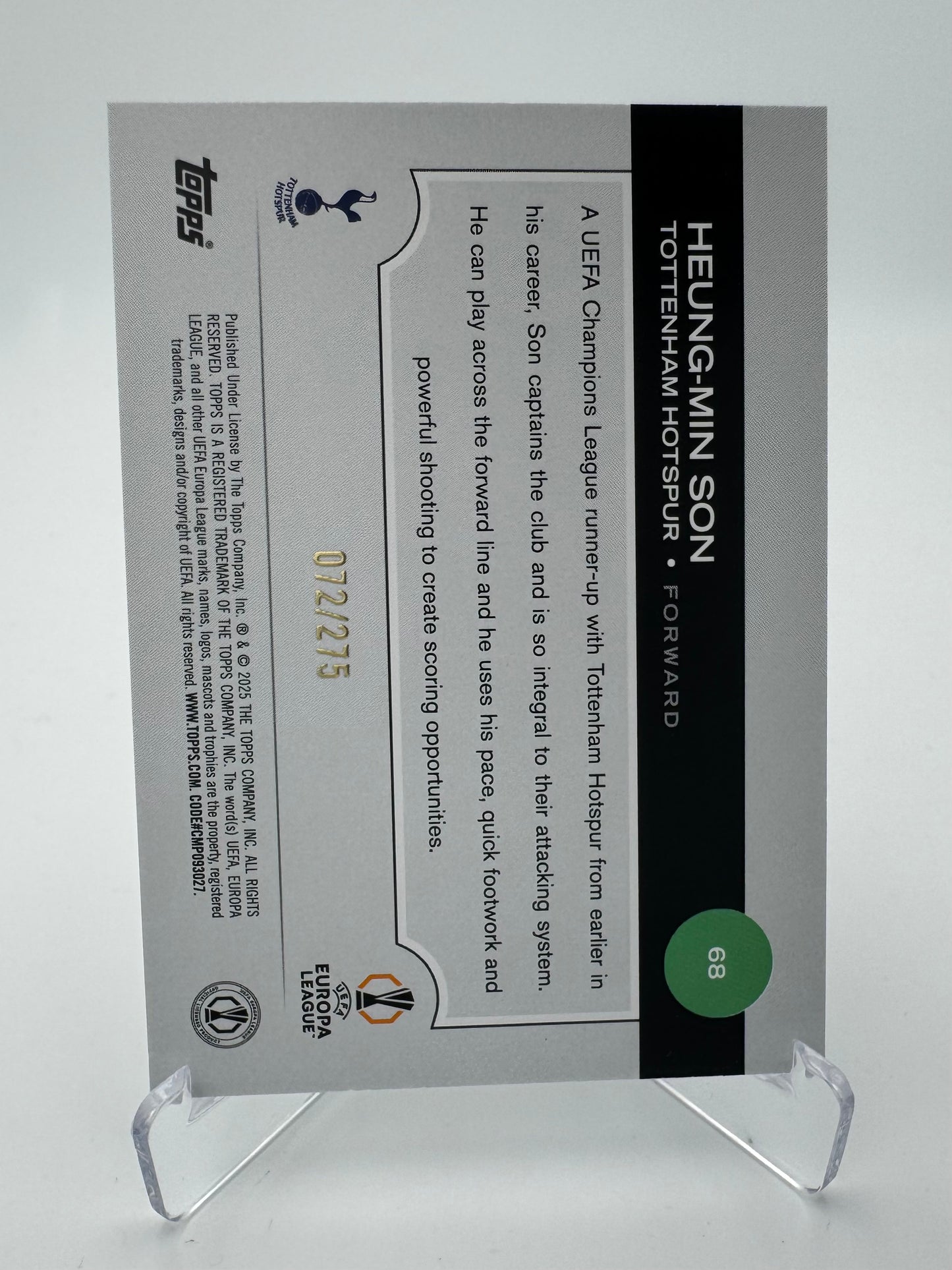 Heung-Min Son - Tottenham Hotspurs - Topps UCC 2025 - 072/275
