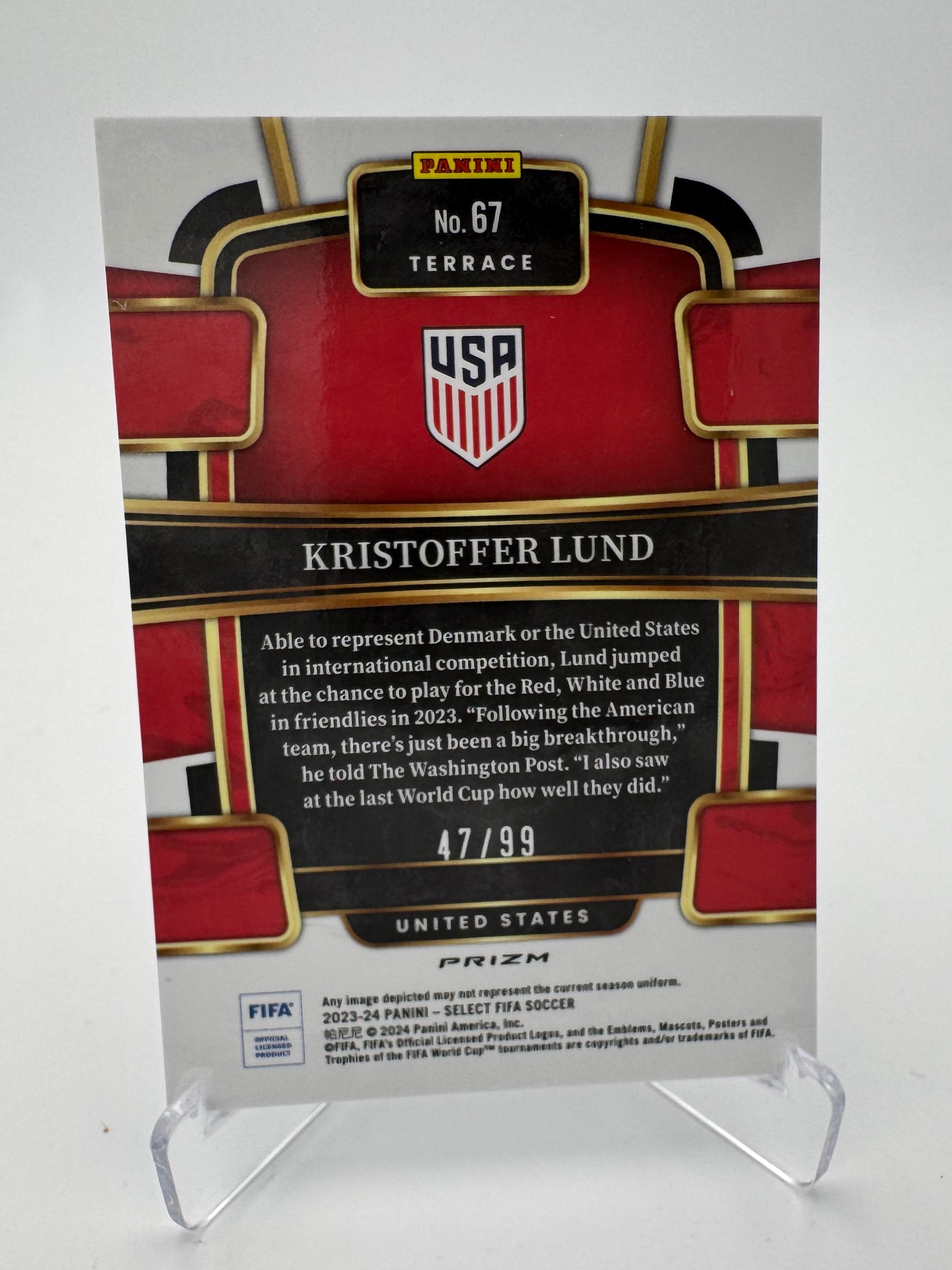 Kristoffer Lund RC - United States - Panini Select FIFA 23/24 - 47/99