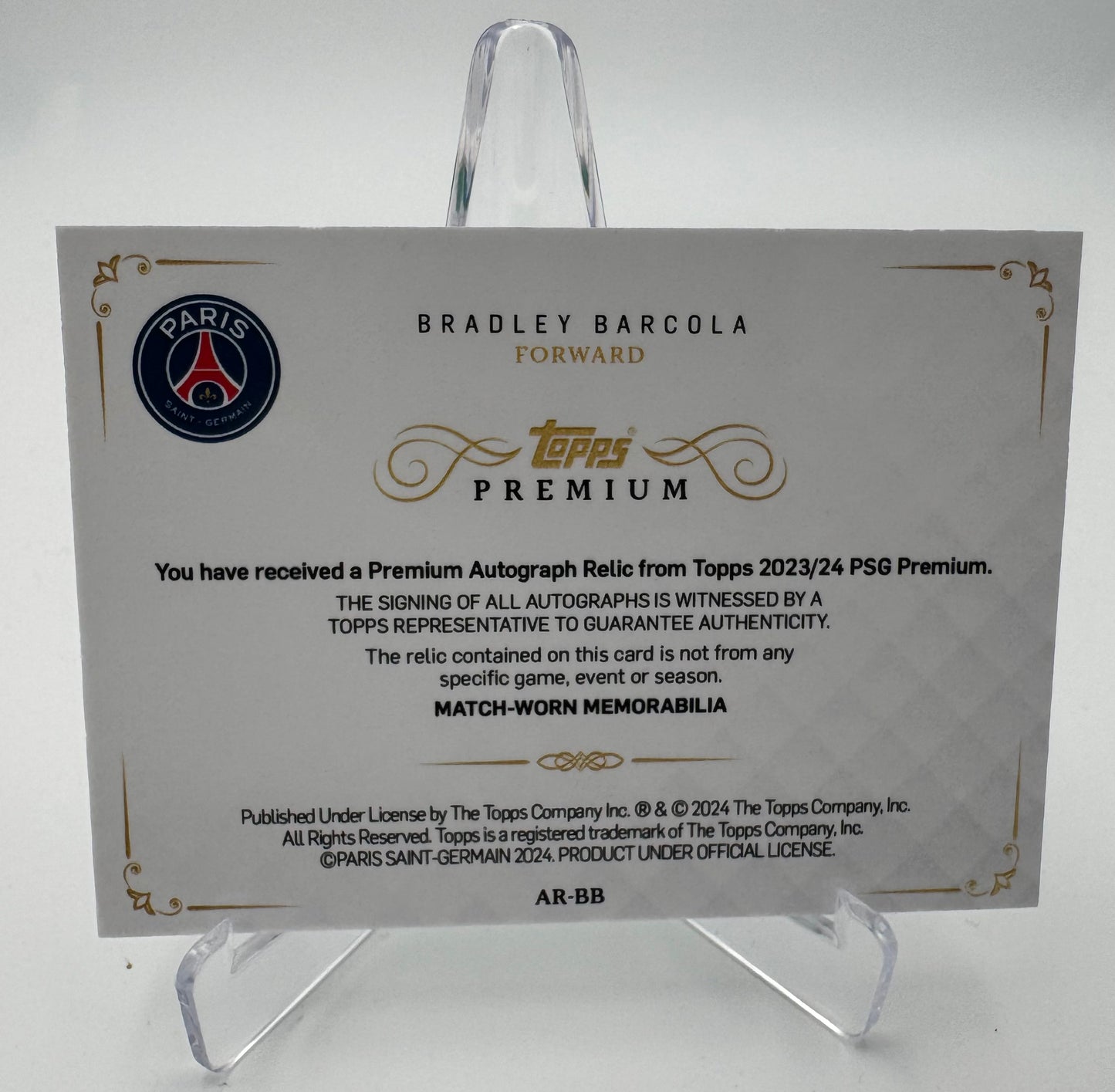 Bradley Barcola RC - Paris Saint Germain - Topps Premium PSG 2024 - Auto/Relic - 19/30
