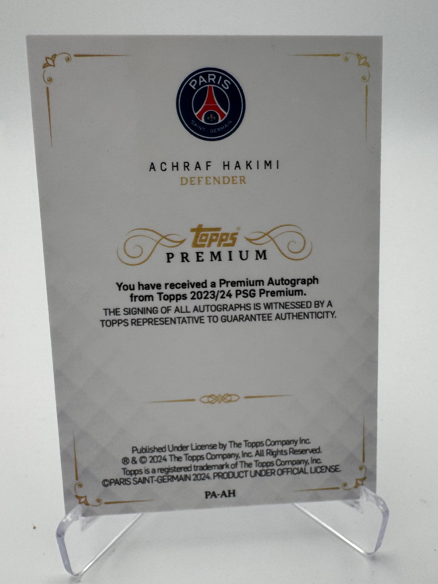 Achraf Hakimi - Paris Saint Germain - Topps Premium PSG 2024 - Auto - 21/49