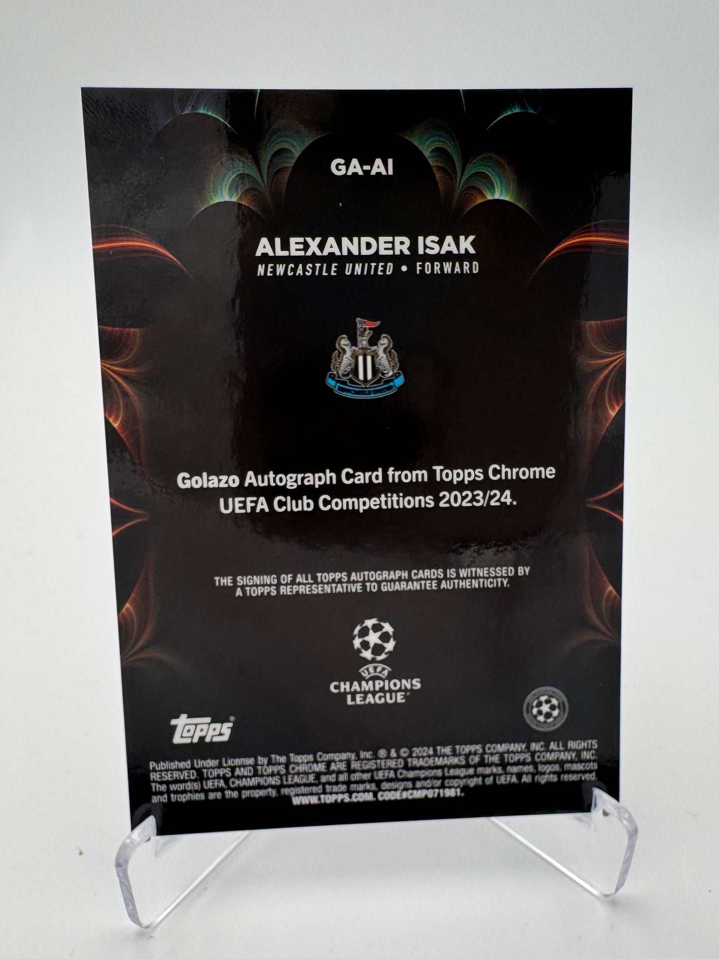 Alexander Isak - Newcastle United - Topps UCC Chrome 2024 - Auto Insert Golazo - 148/199