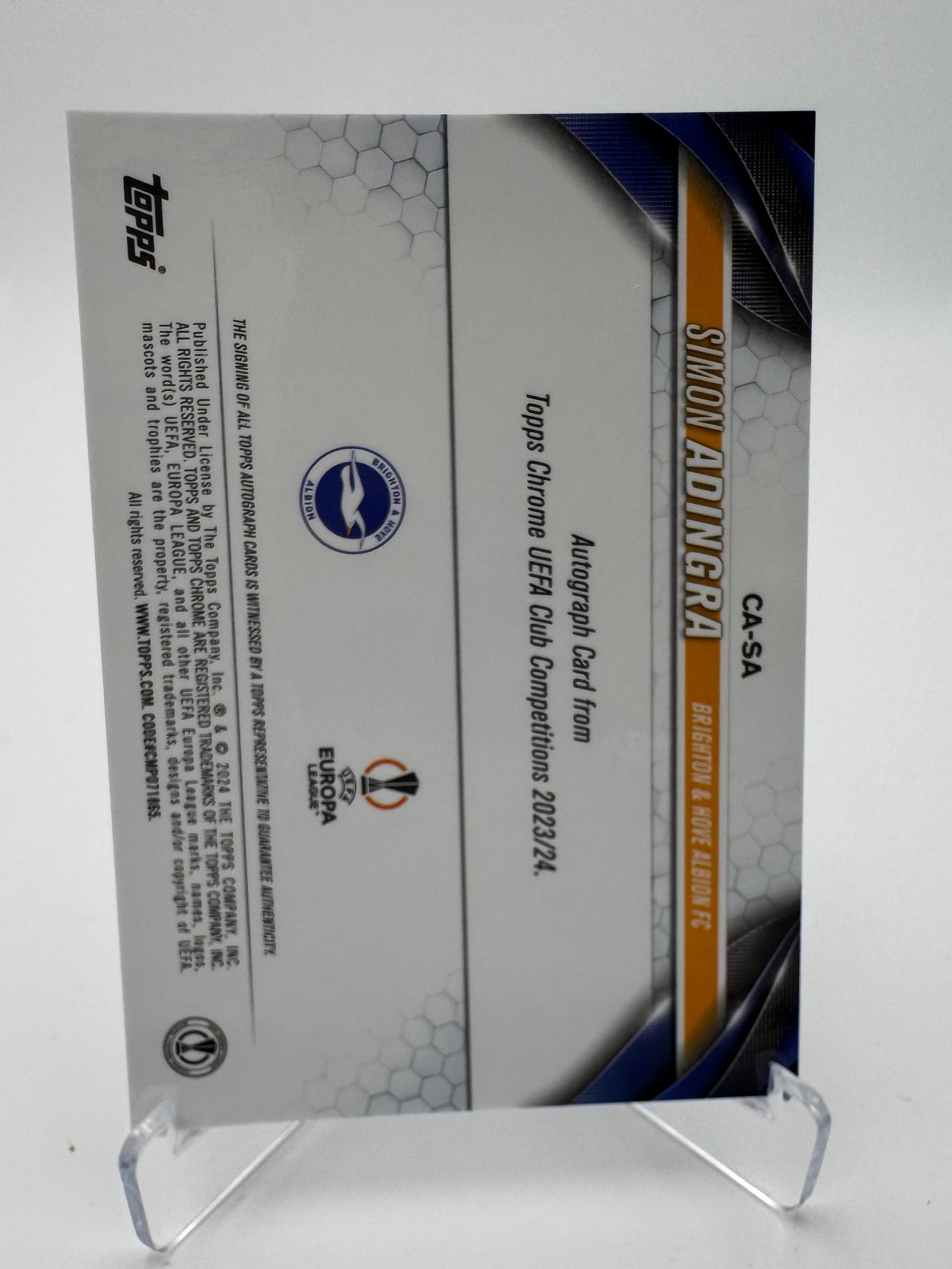 Simon Adingra - Brighton & Hove Albion FC - Topps Chrome Sapphire UCC 2024 - Auto