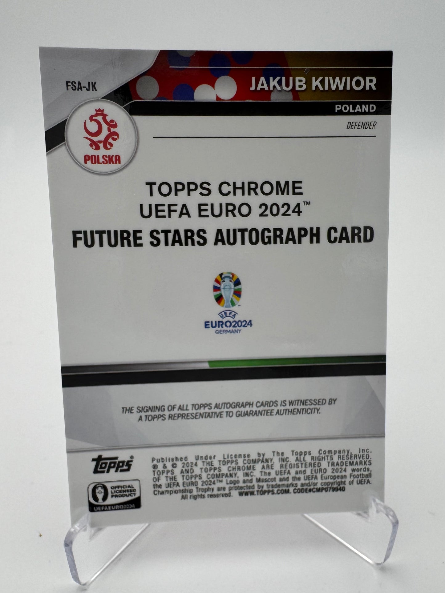 Jakub Kiwior - Poland - Topps Chrome Sapphire Euro 2024 - Auto