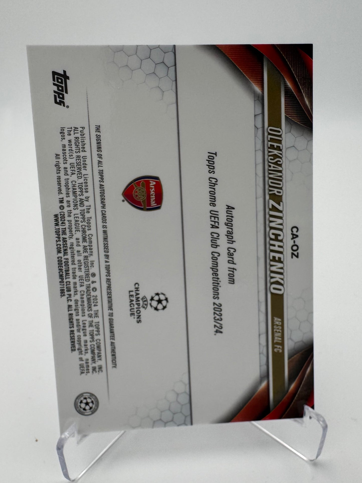 Oleksandr Zinchenko - Arsenal - Topps Chrome Sapphire UCC 2024 - Auto