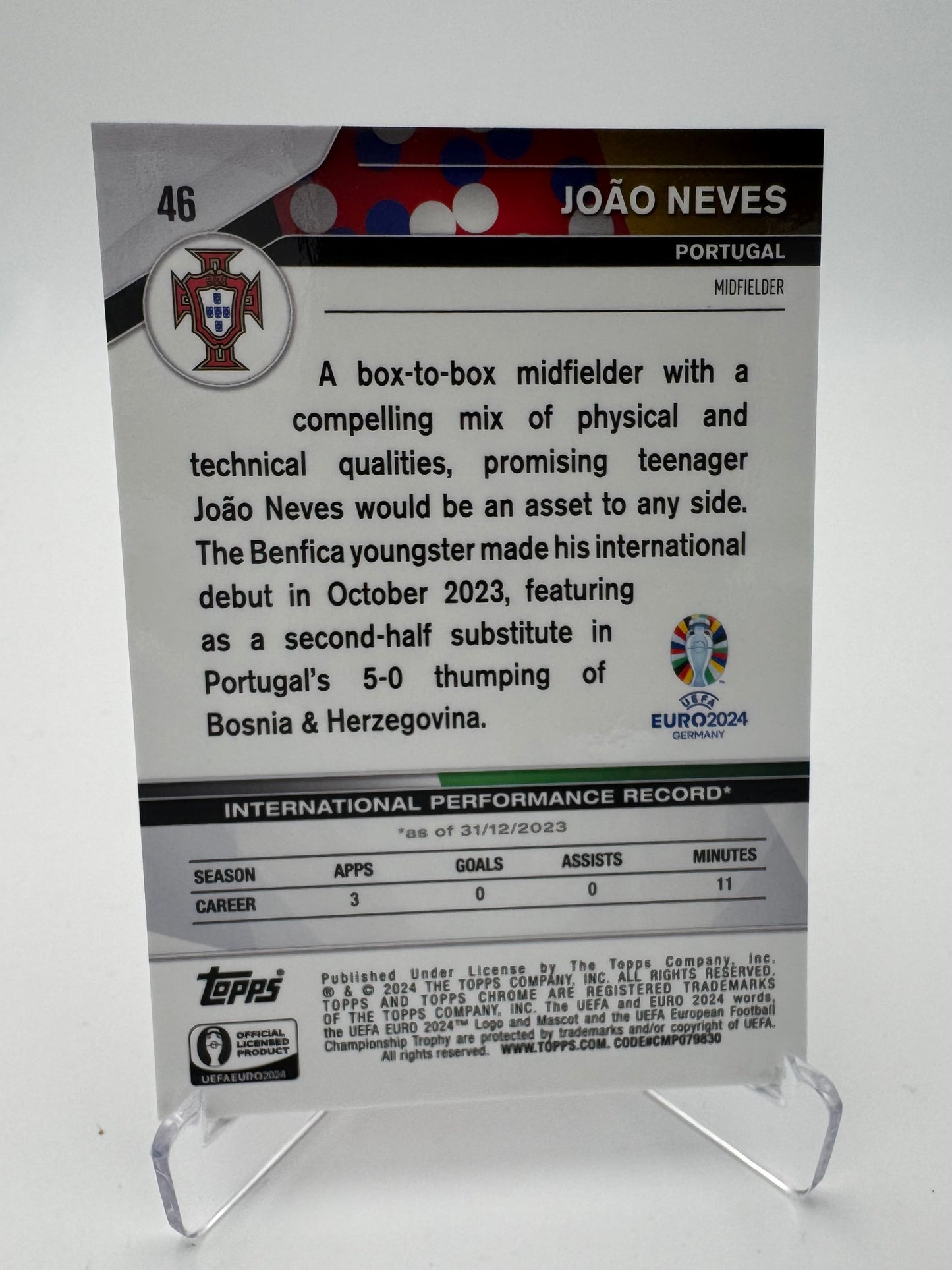 Joao Neves - Portugal - Topps Chrome Euro 2024 - Case Hit