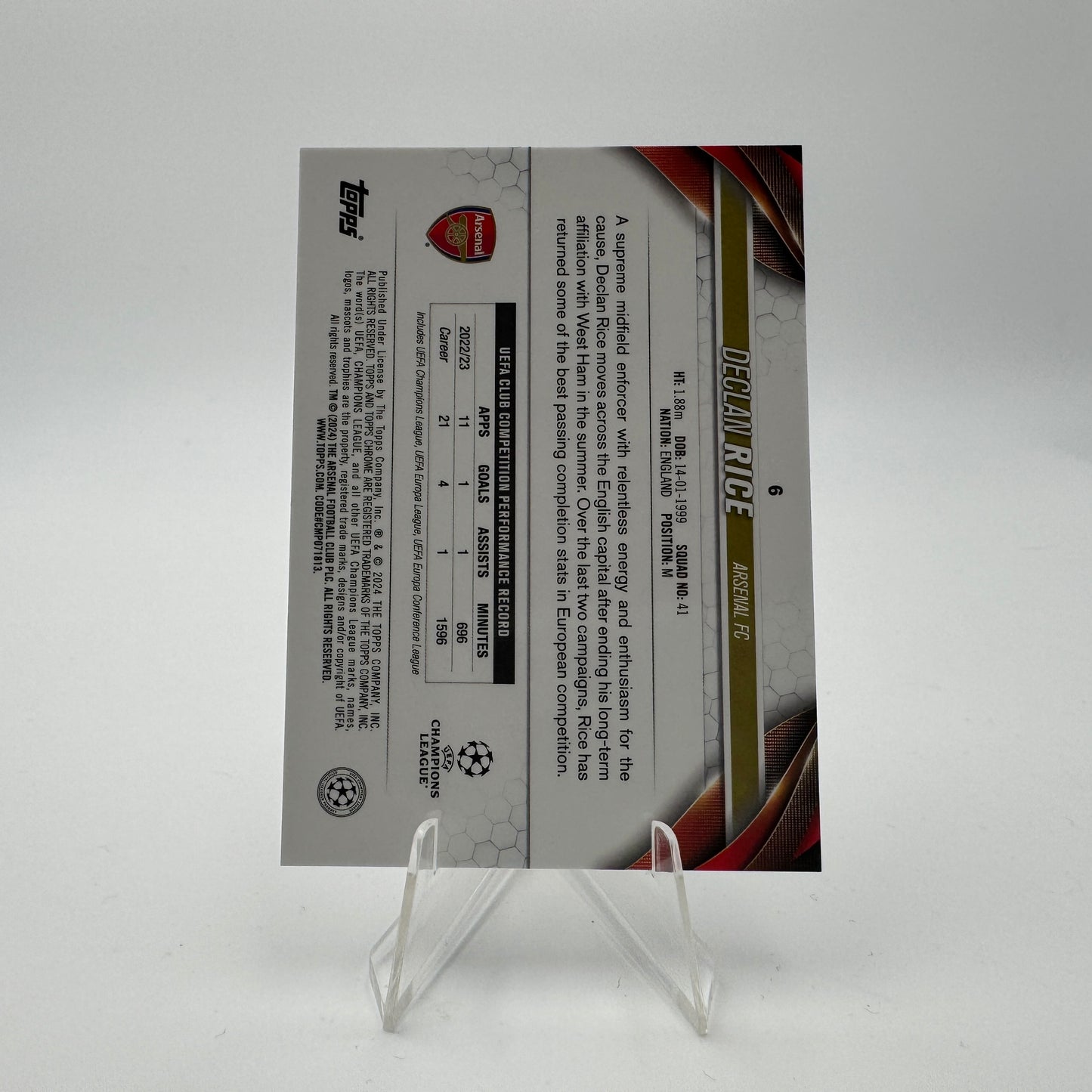 Declan Rice - Arsenal - Topps Chrome Sapphire - 09/10