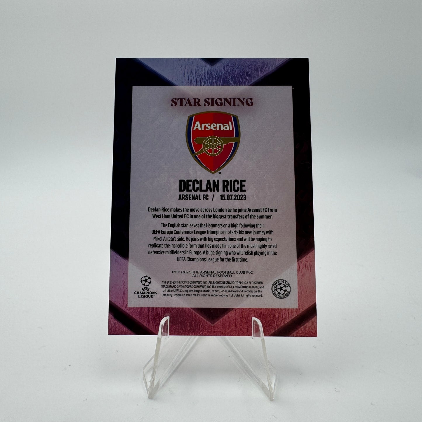 Declan Rice - Arsenal - Topps Summer Signings - Autograph - 04/25