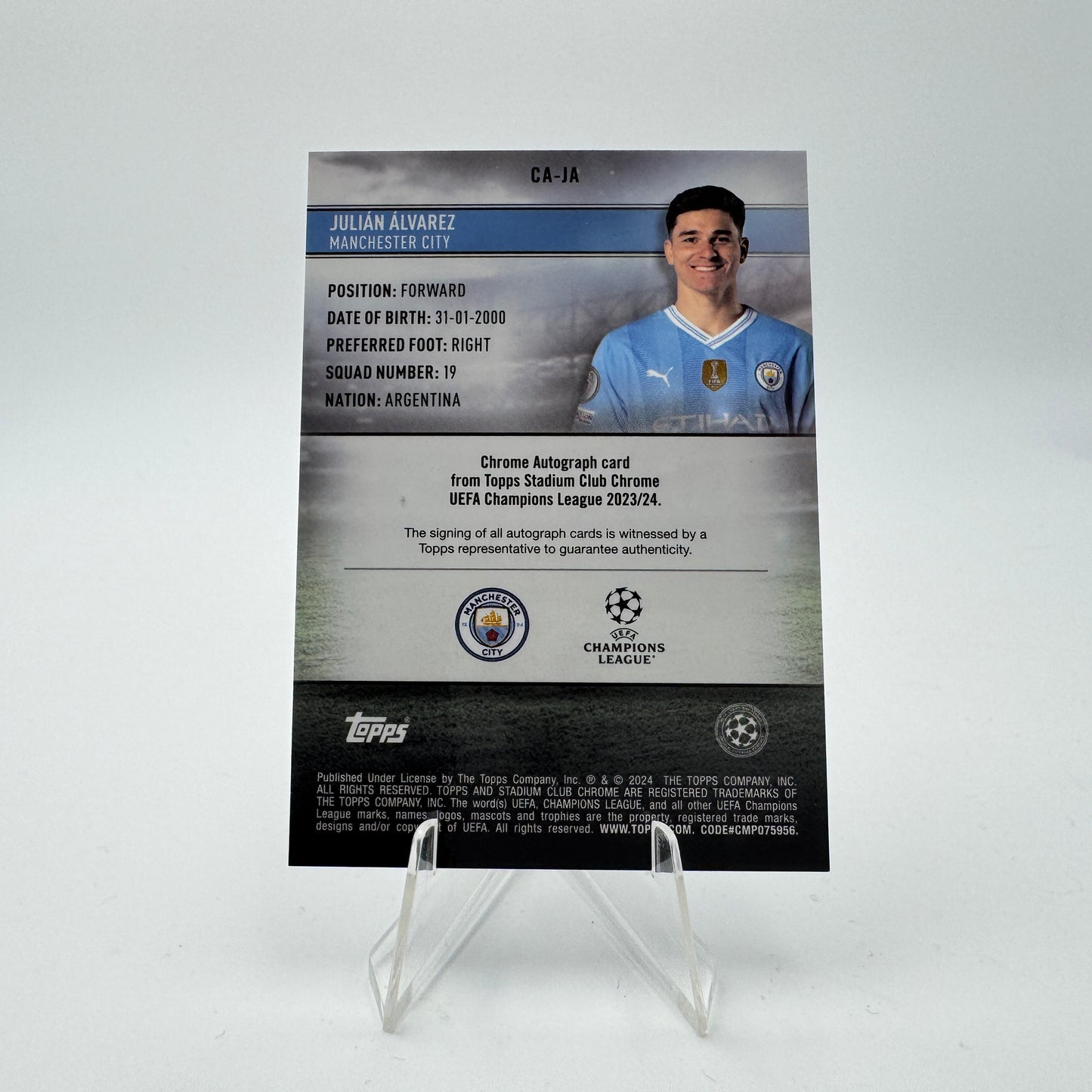 Julian Alvarez - Manchester City - Topps Stadium Chrome - Autograph - 03/10