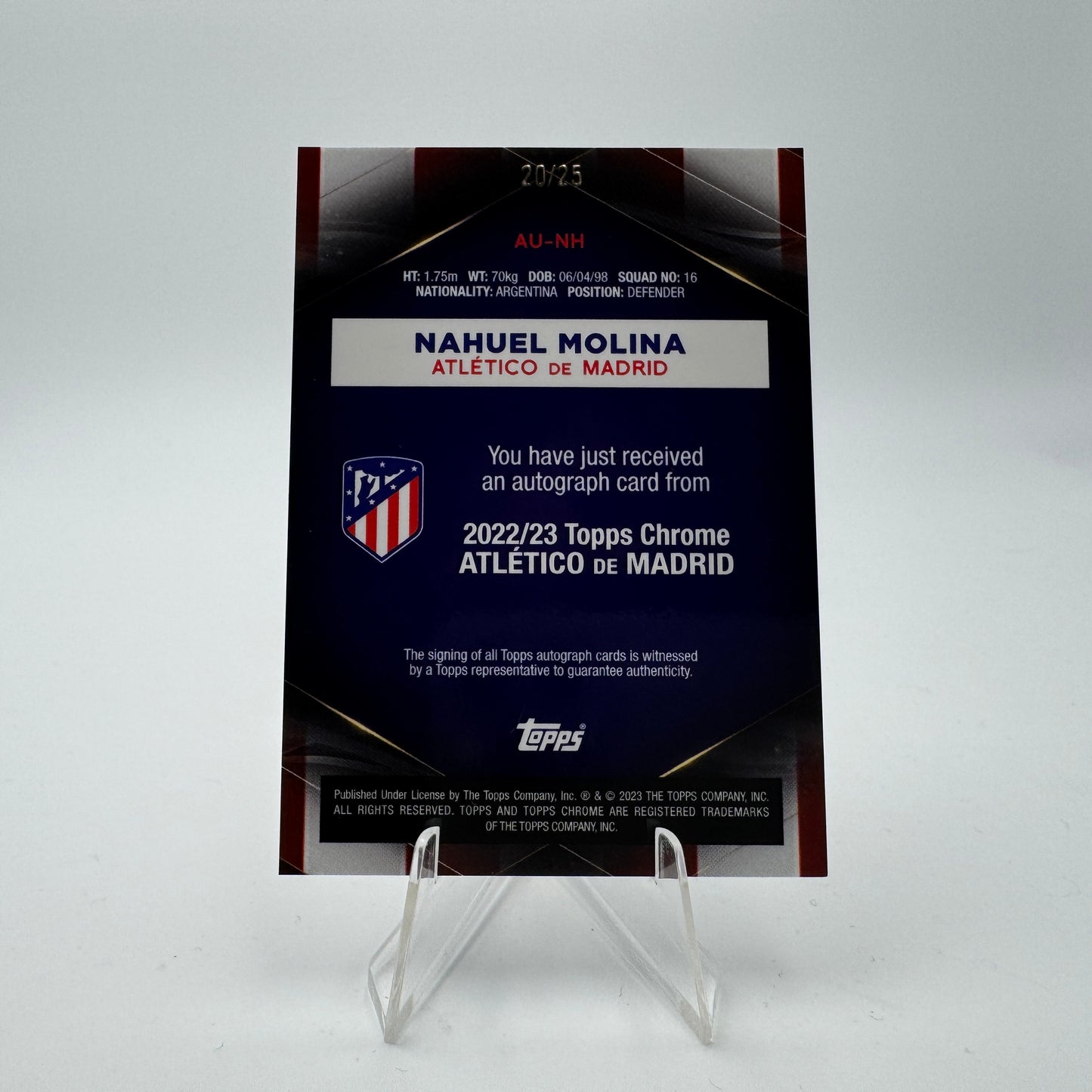 Nahuel Molina - Atletico de Madrid - Topps Chrome Atletico de Madrid - Autograph 20/25