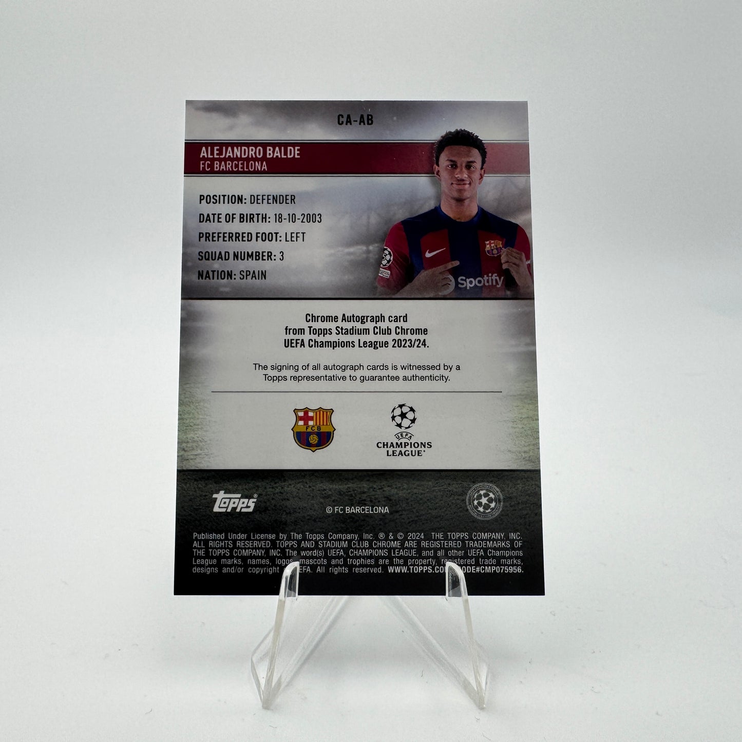 Alejandro Balde - FC Barcelona - Topps Stadium Chrome STAMP - Autograph 08/10