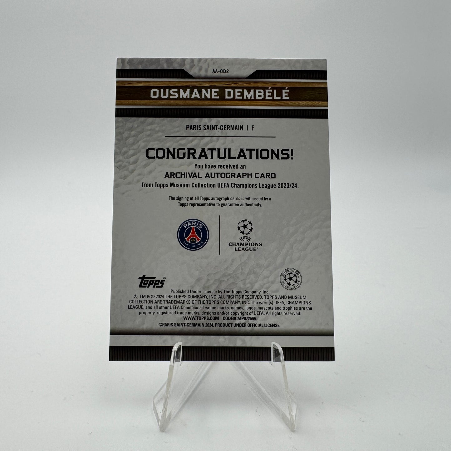 Ousmane Dembele - Paris Saint Germain - Topps Museum - Autograph 03/25