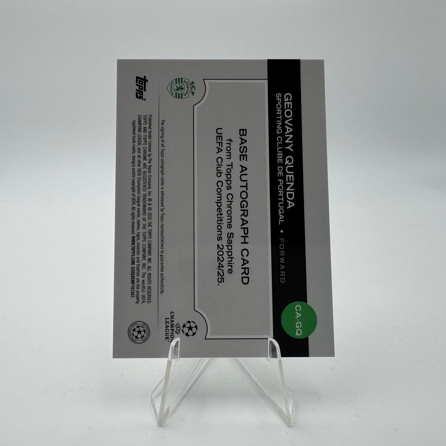 Geovany Quenda RC - Sporting CP - Topps Chrome Sapphire 24/25 - Autograph 22/50