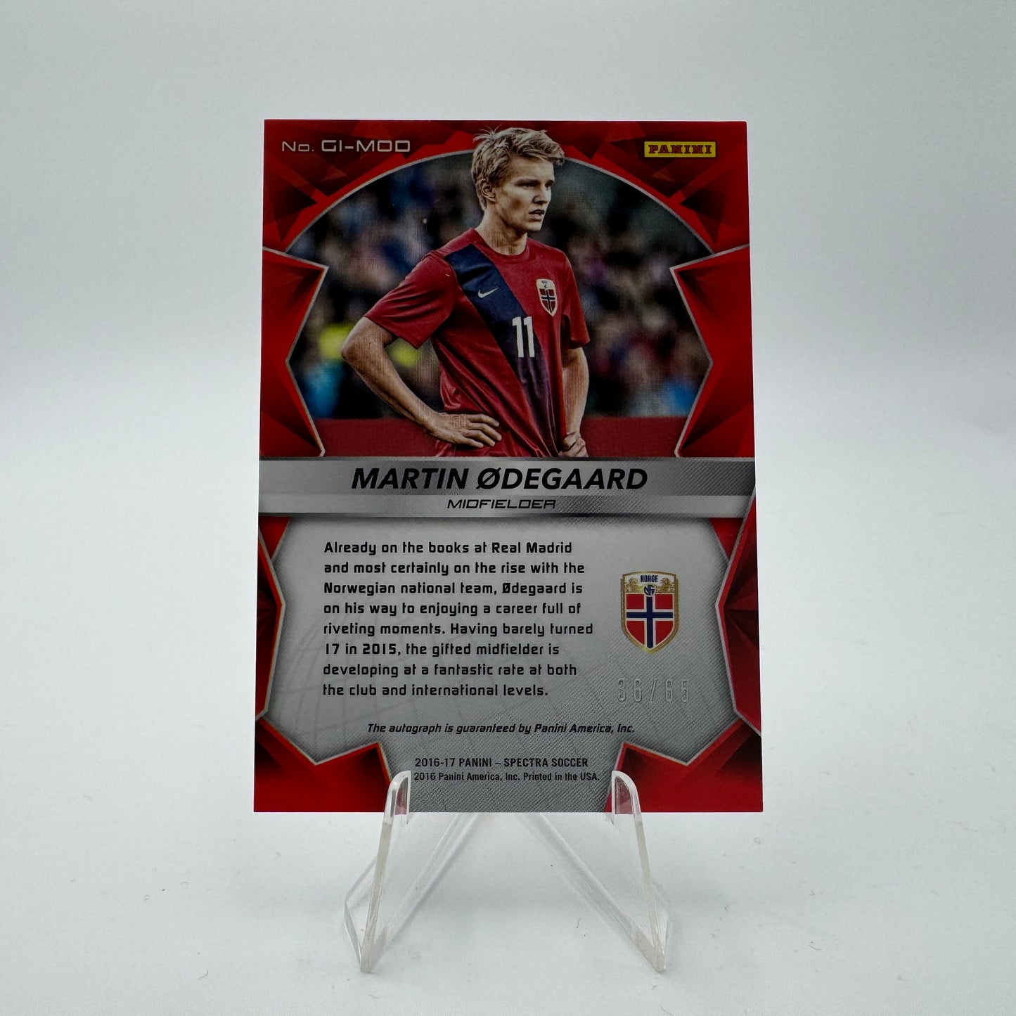 Martin Odegaard - Norway - Panini Spectra 2016/17 - Autograph 36/65