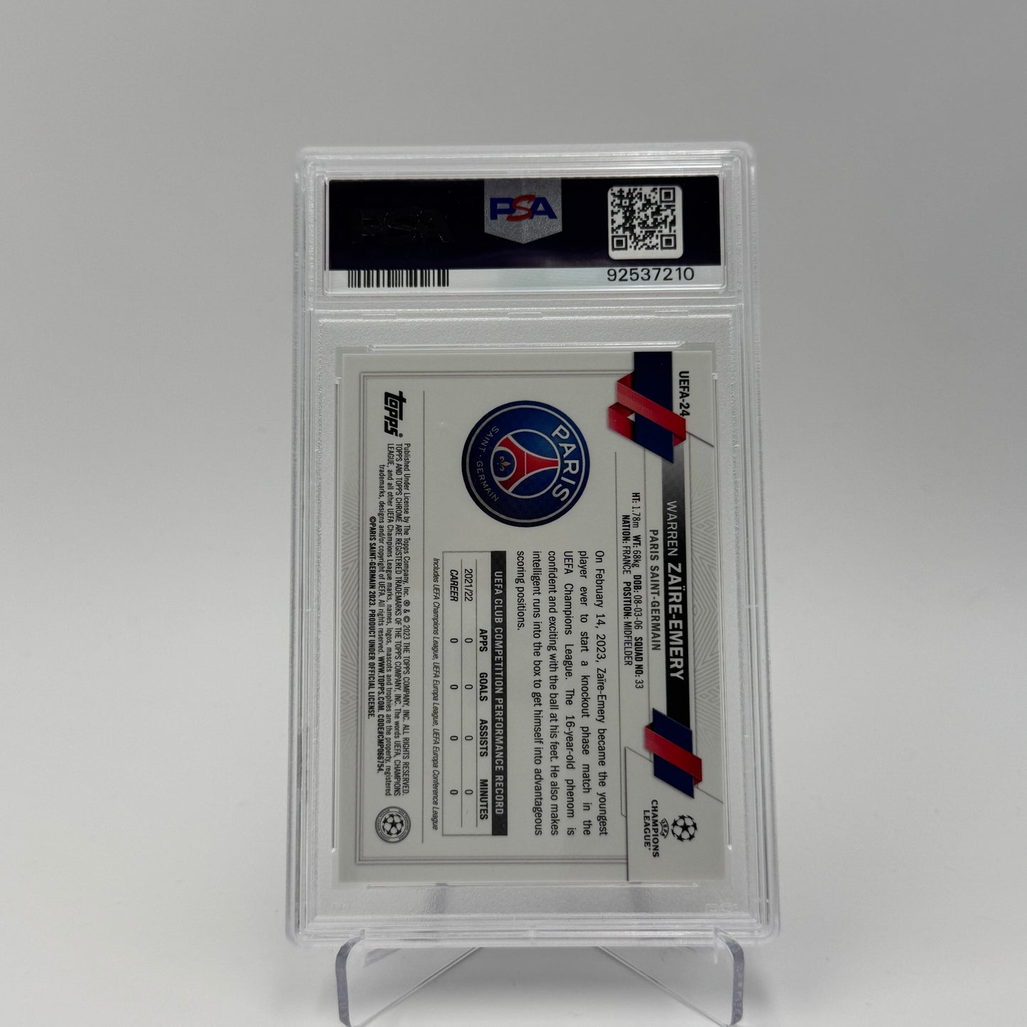 Warren Zaire Emery - PSG - Topps Chrome UCC 2023 - National Edition - 09/25 - PSA 10
