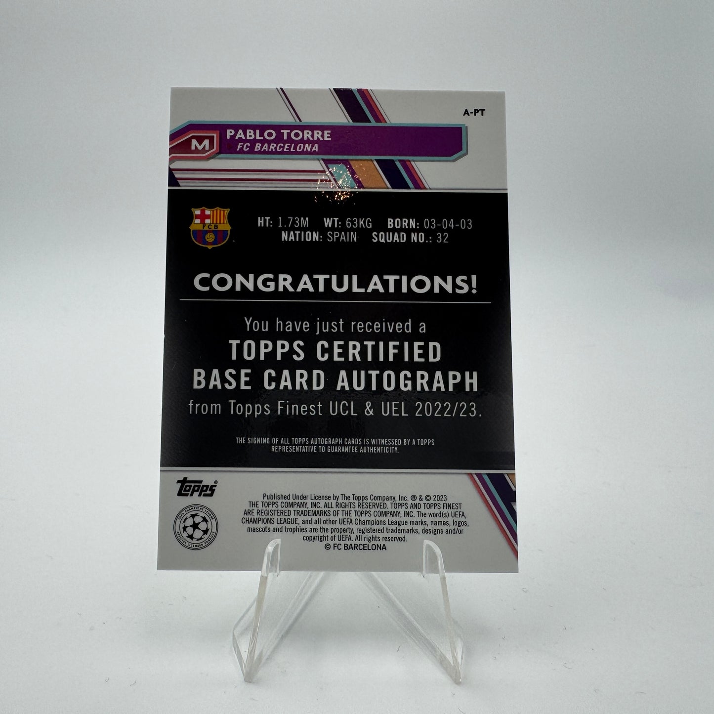 Pablo Torre RC - FC Barcelona - Topps Finest UCC 22/23 - Autograph 08/99